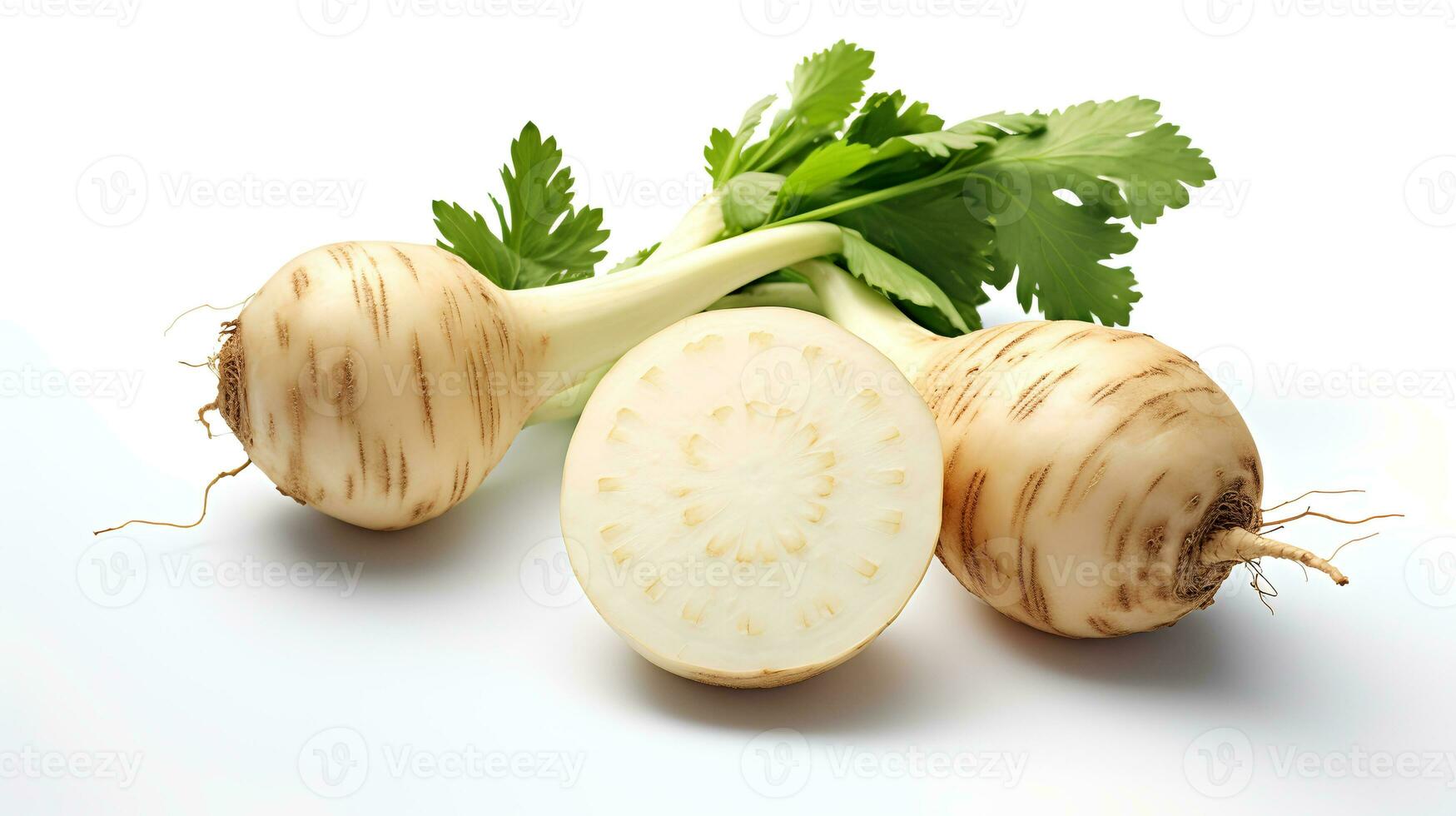 Photo of Celeriac isolated on white background. generative ai