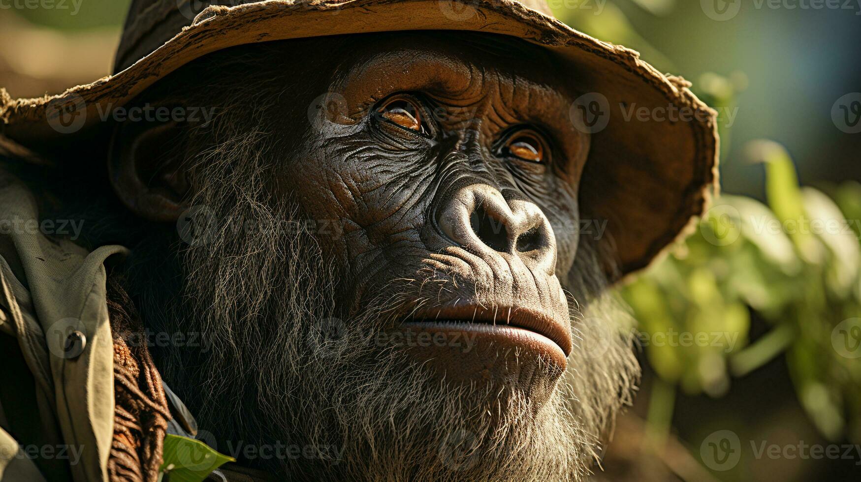 Close-up photo of a Gorilla looking any direction on jungle. Generative AI