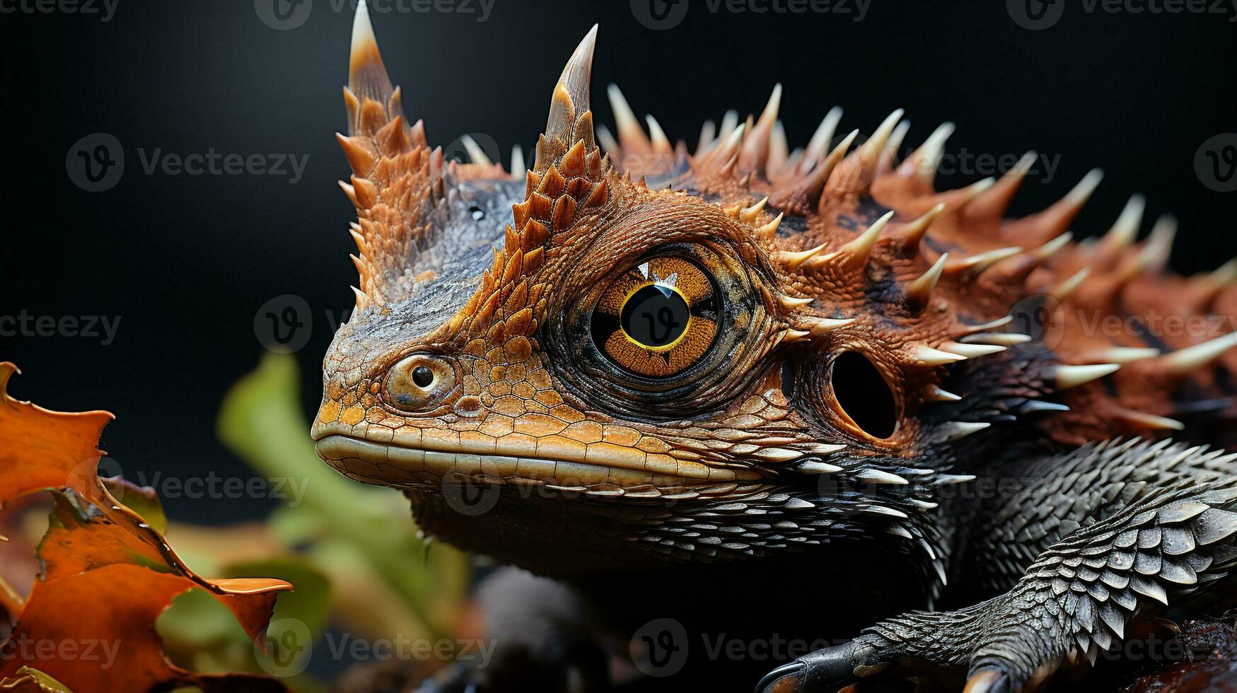 Close-up photo of a Horned Toad looking in their habitat. Generative AI