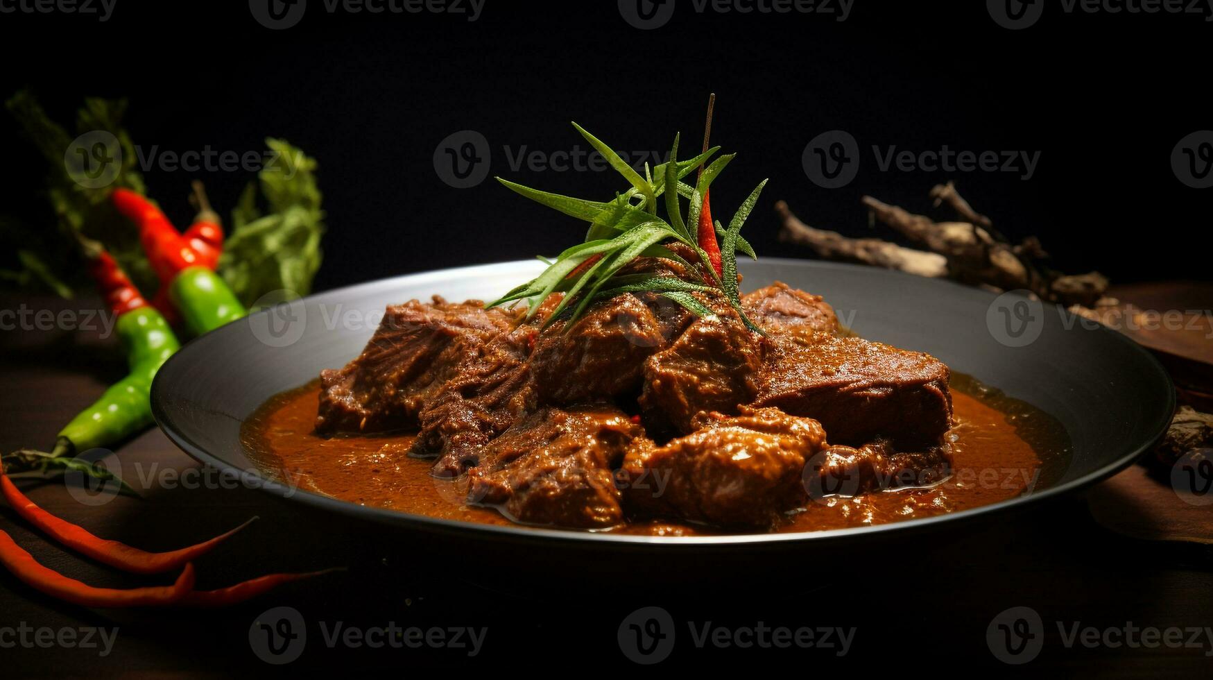 Photo of Beef Rendang as a dish in a high-end restaurant. Generative AI