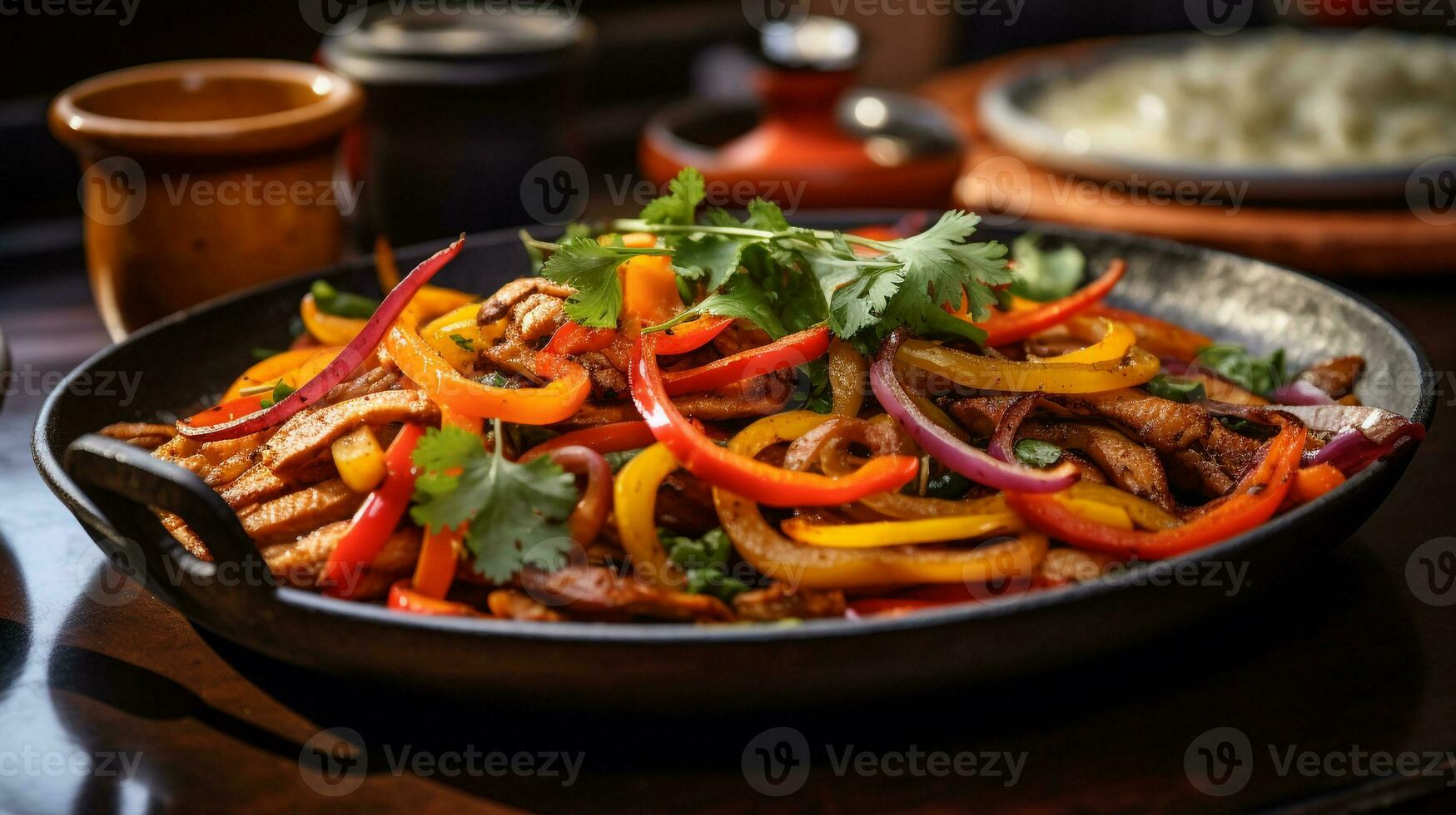 Photo of Vegetable Fajitas as a dish in a high-end restaurant. Generative AI
