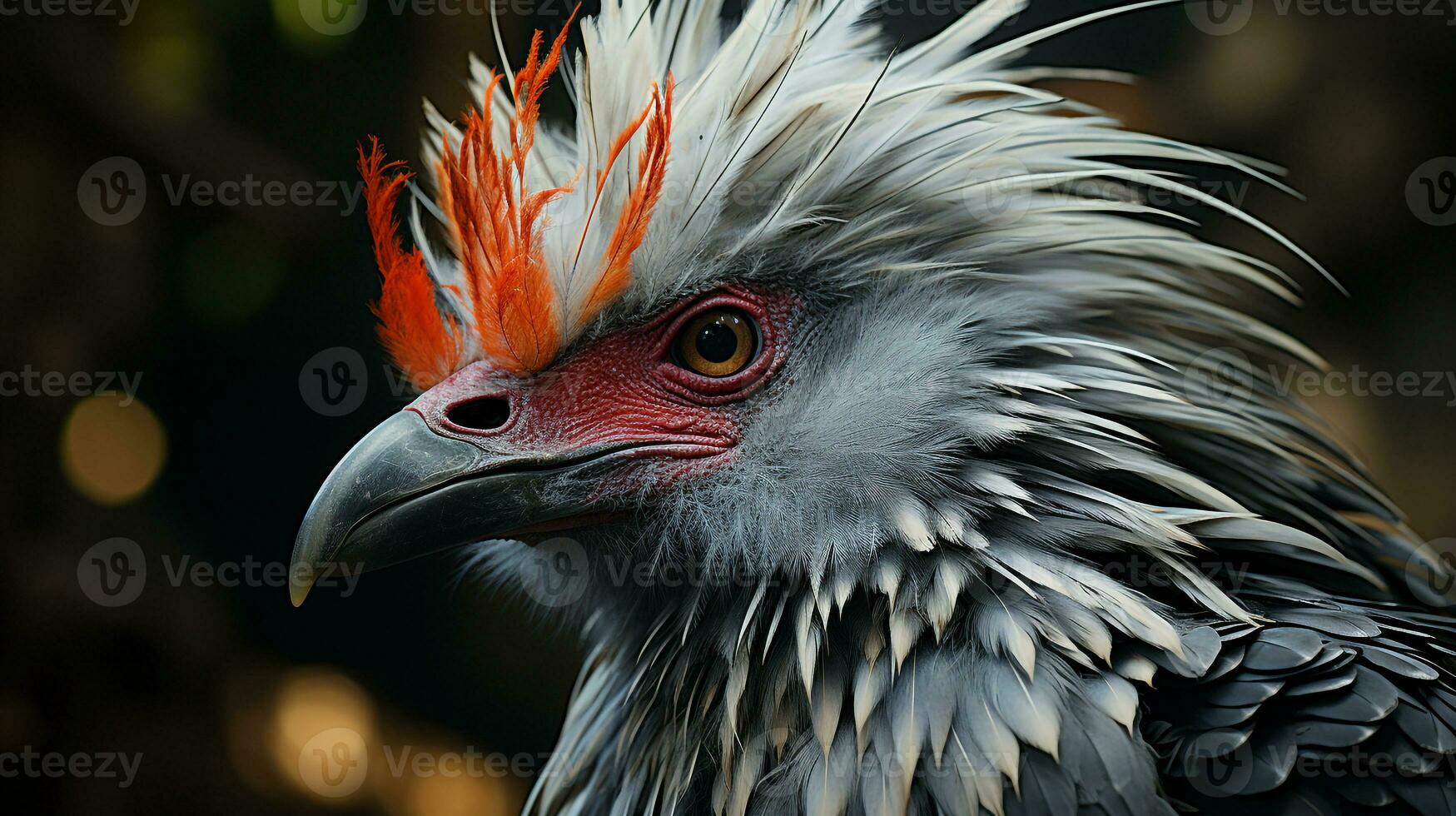 Close-up photo of a Secretary Bird looking any direction on jungle. Generative AI