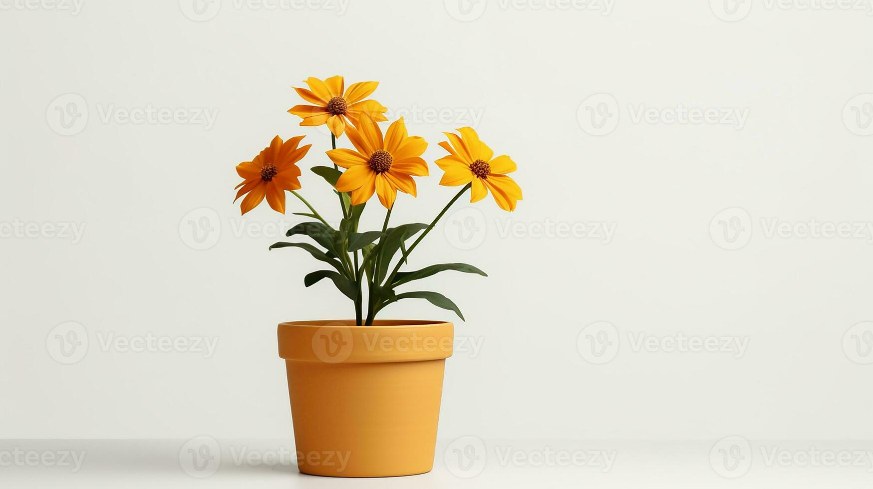 Photo of Coreopsis flower in pot isolated on white background. Generative AI