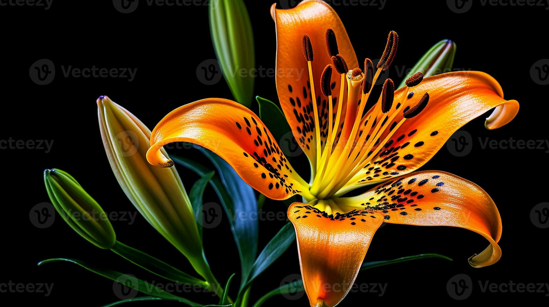 Photo of beautiful Tiger Lily flower isolated on white background. Generative AI
