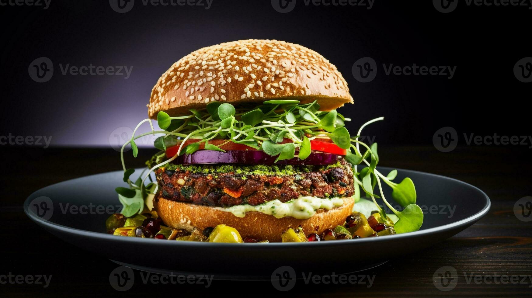 foto de vegano hamburguesa como un plato en un gama alta restaurante. generativo ai