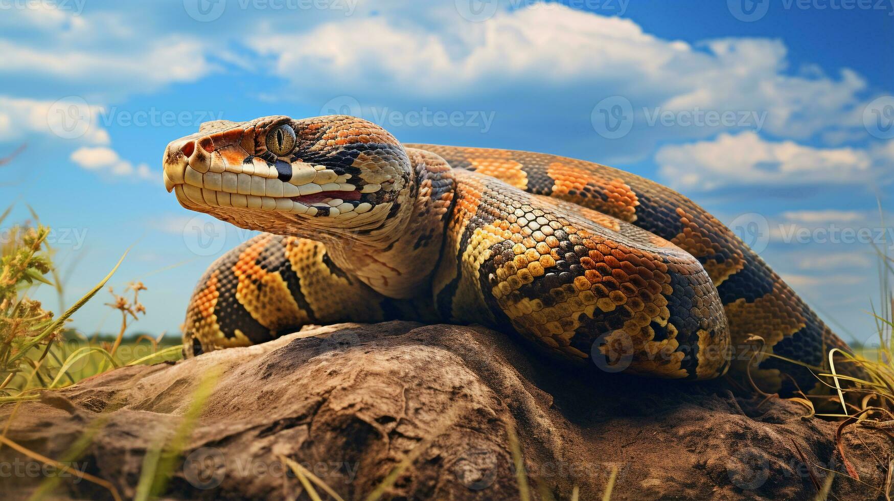 Photo of a Python under Blue Sky. Generative AI