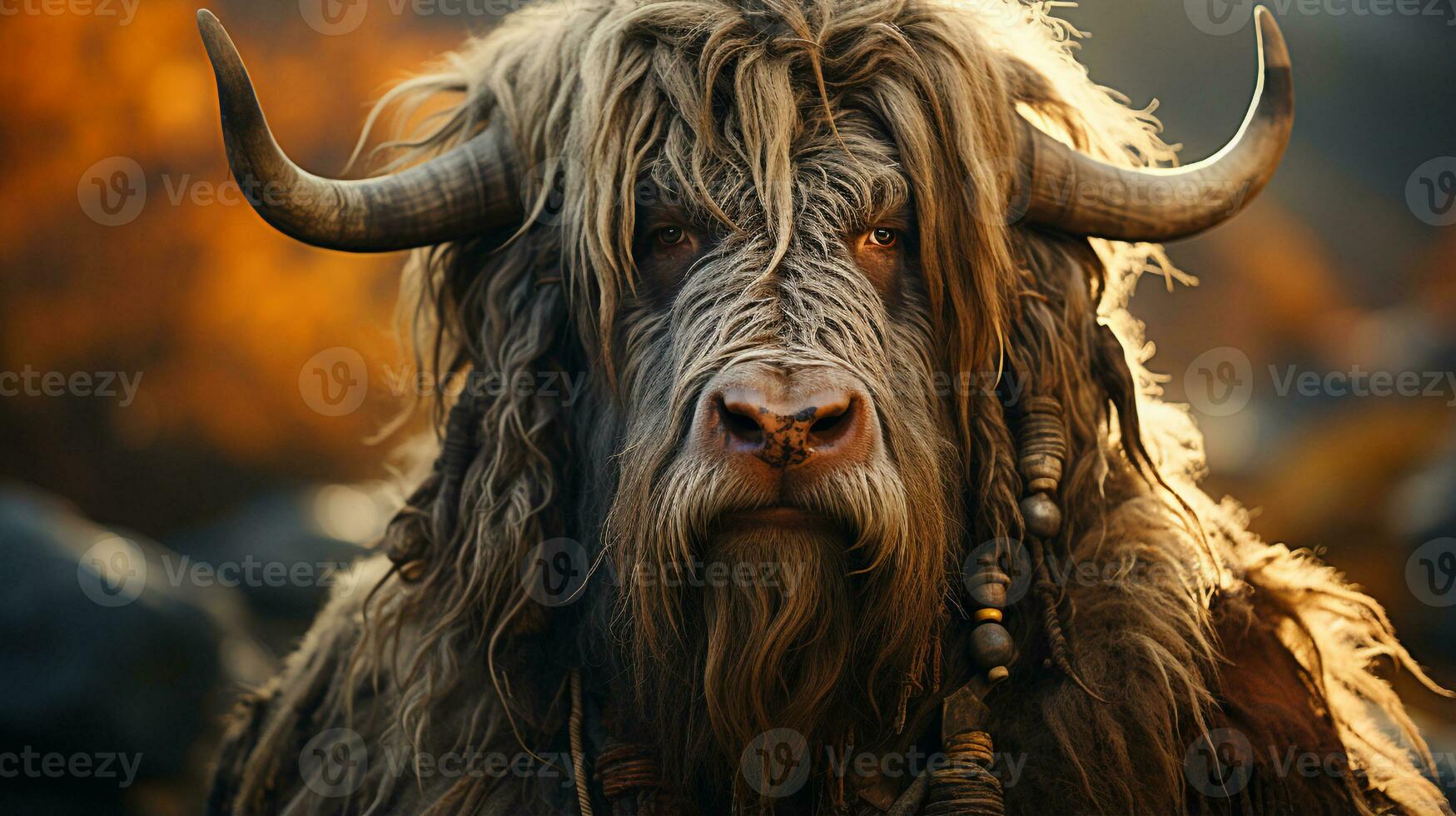 Close-up photo of a Yak looking any direction. Generative AI