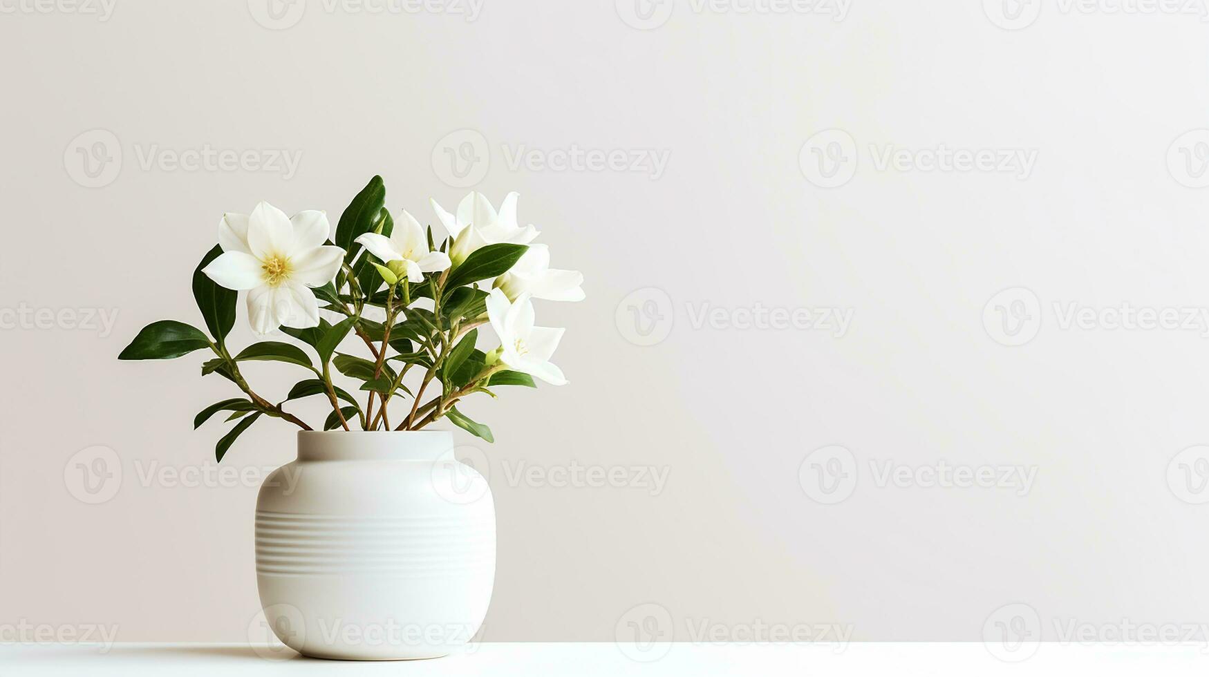 Photo of Jasmine flower in pot isolated on white background. Generative AI