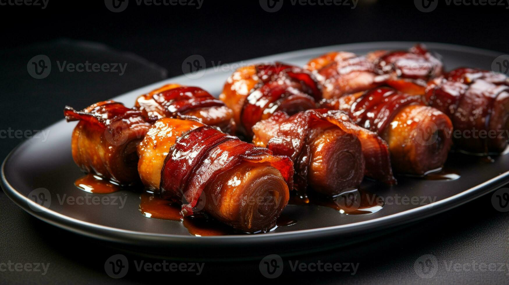 foto de envuelto en tocino fechas como un plato en un gama alta restaurante. generativo ai