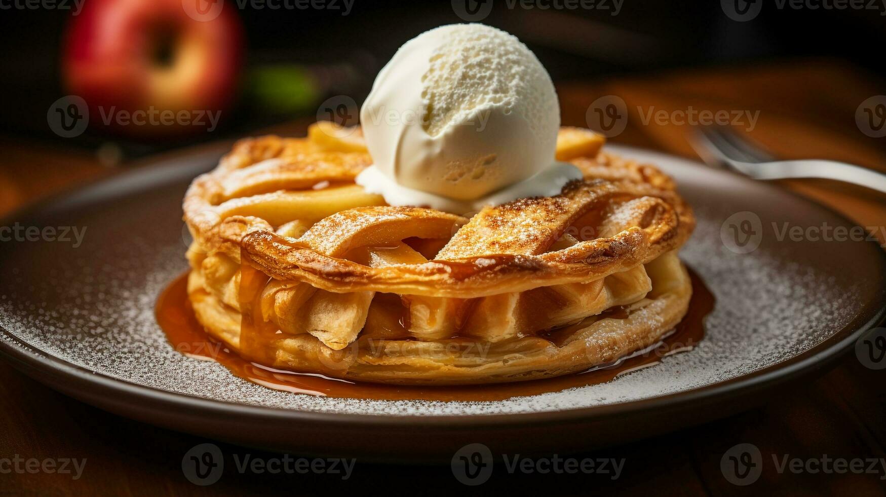 foto de manzana tarta como un plato en un gama alta restaurante. generativo ai