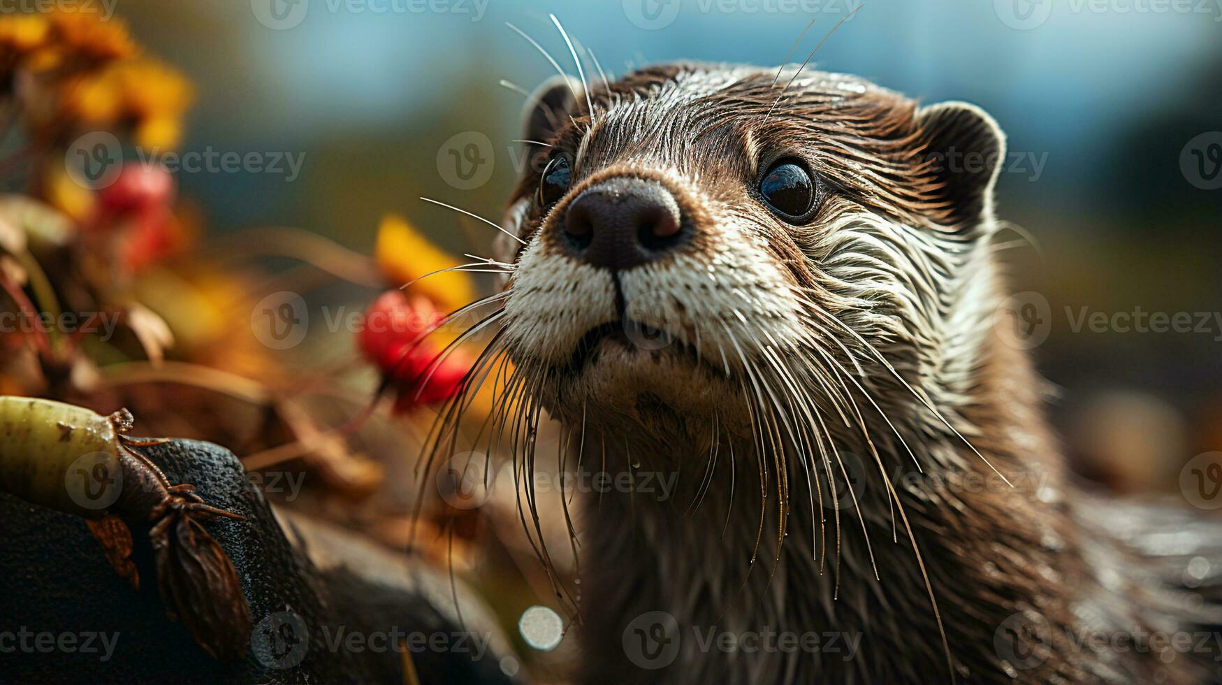 Close-up photo of a Otter looking any direction. Generative AI