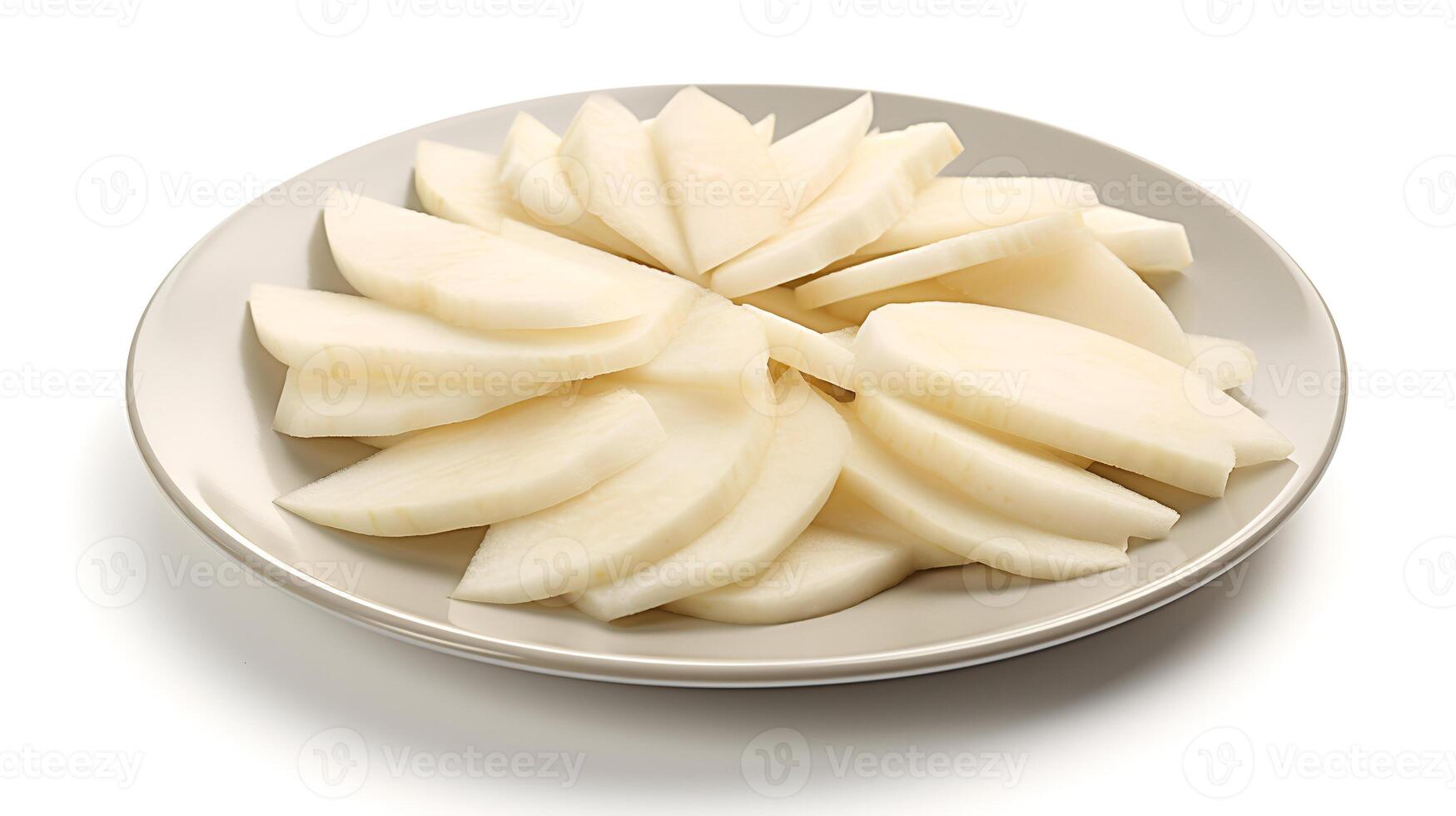 Photo of Jerusalem Artichoke slices isolated on white background.