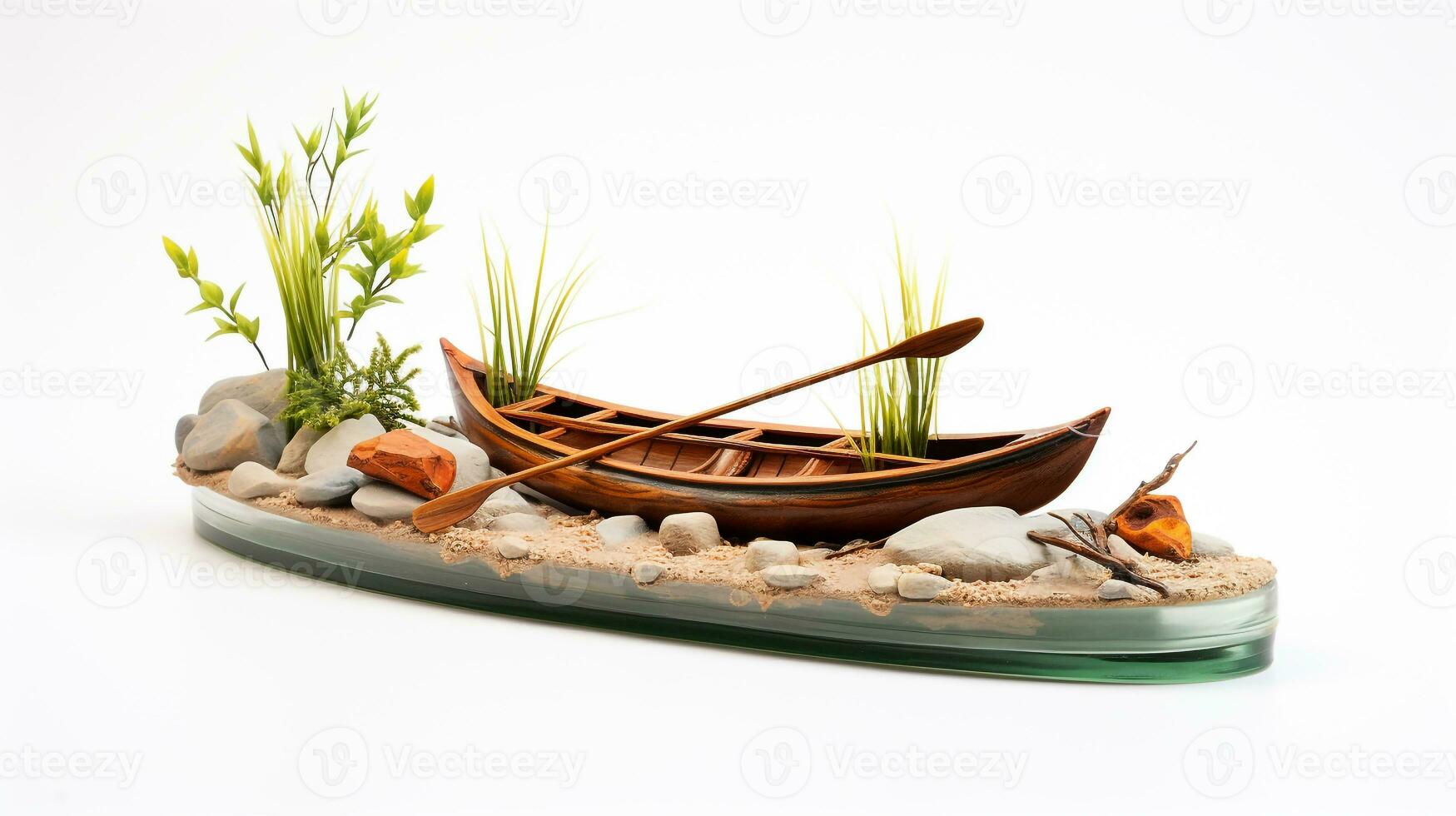 Displaying a 3D miniature Canoe. Generative AI photo