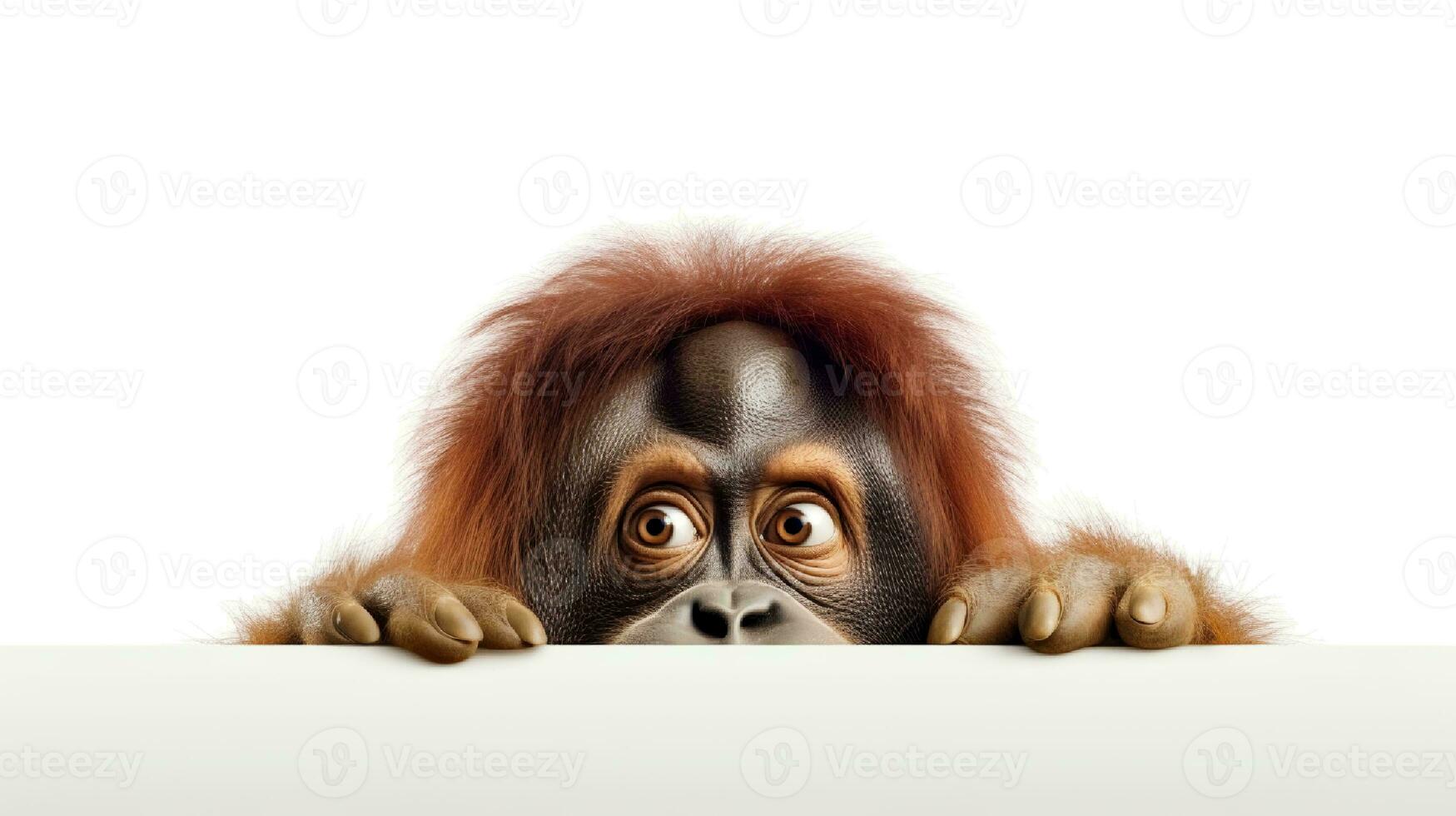 Photo of a orangutan on white background. Generative AI