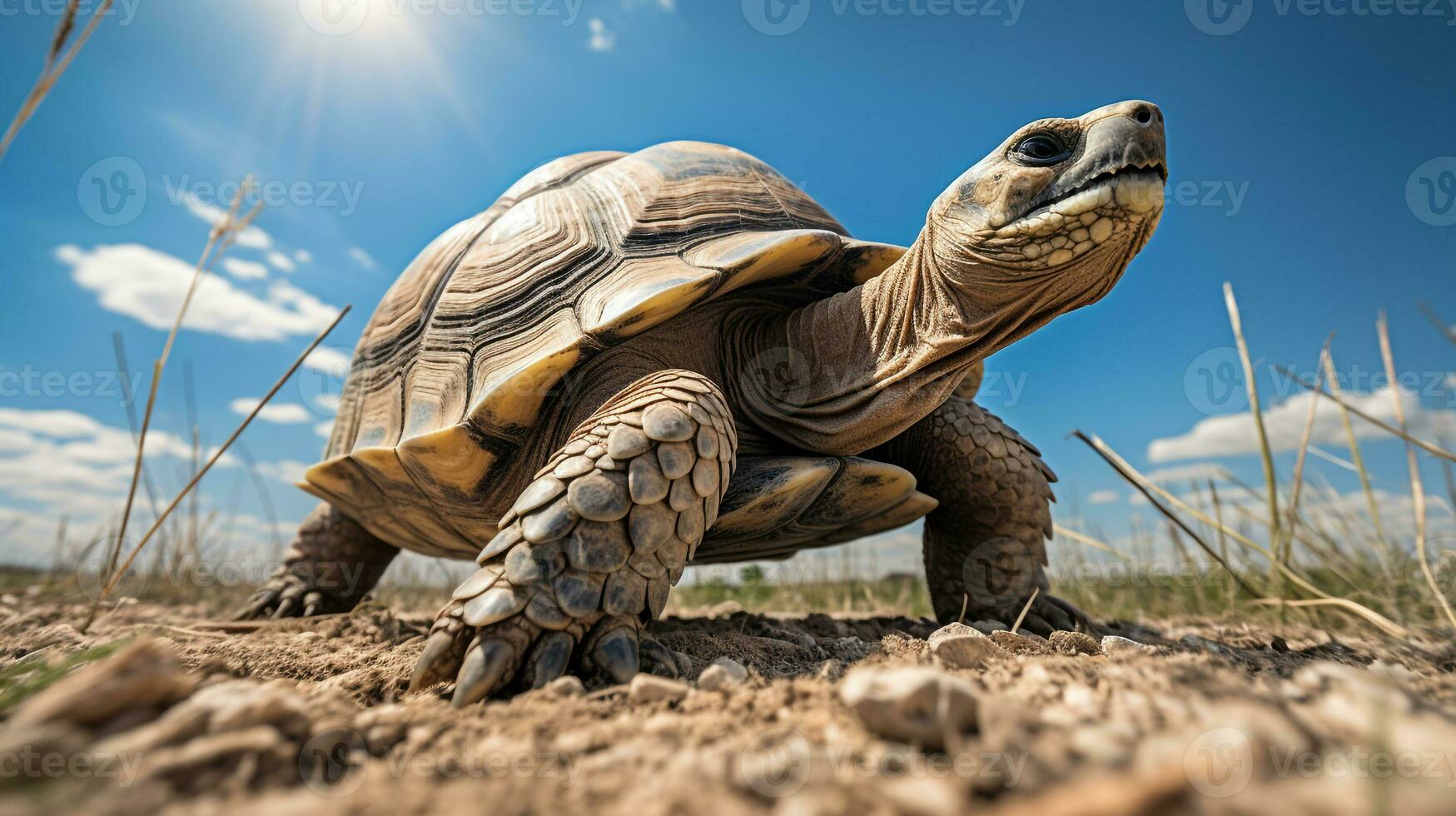 Photo of a Tortoise under Blue Sky. Generative AI