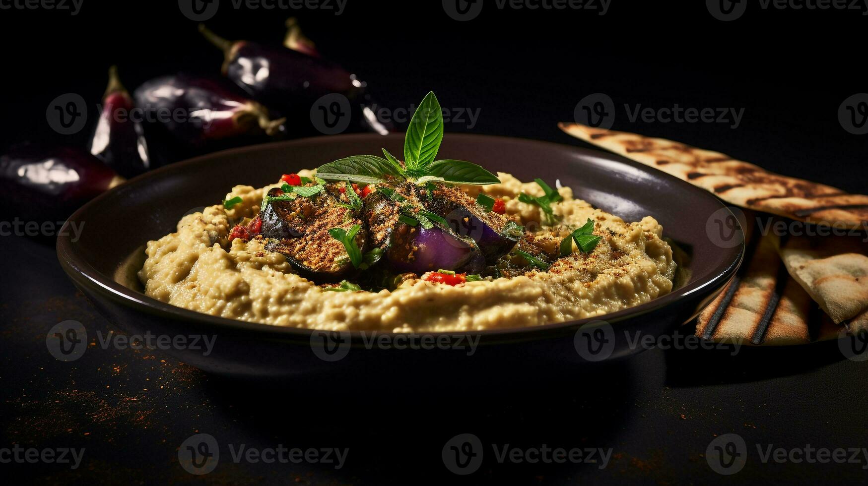 Photo of Moutabal - Eggplant Dip as a dish in a high-end restaurant. Generative AI