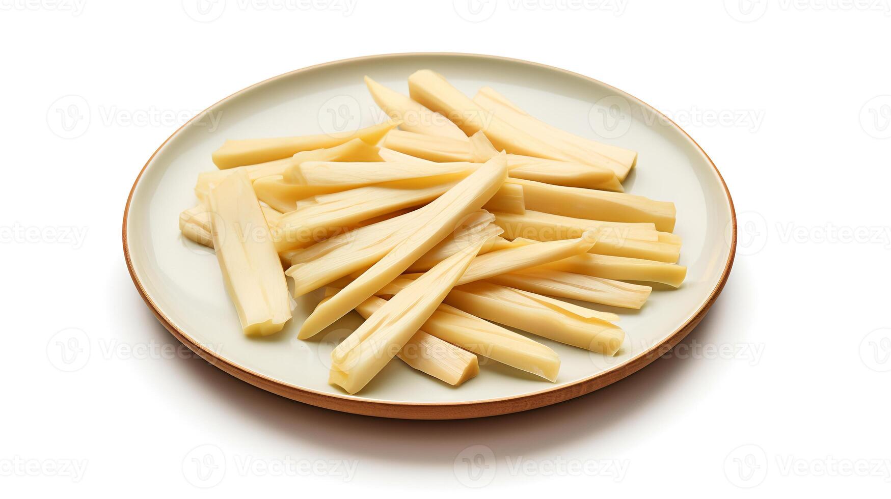 Photo of Bamboo shoots sliced pieces isolated on white background.