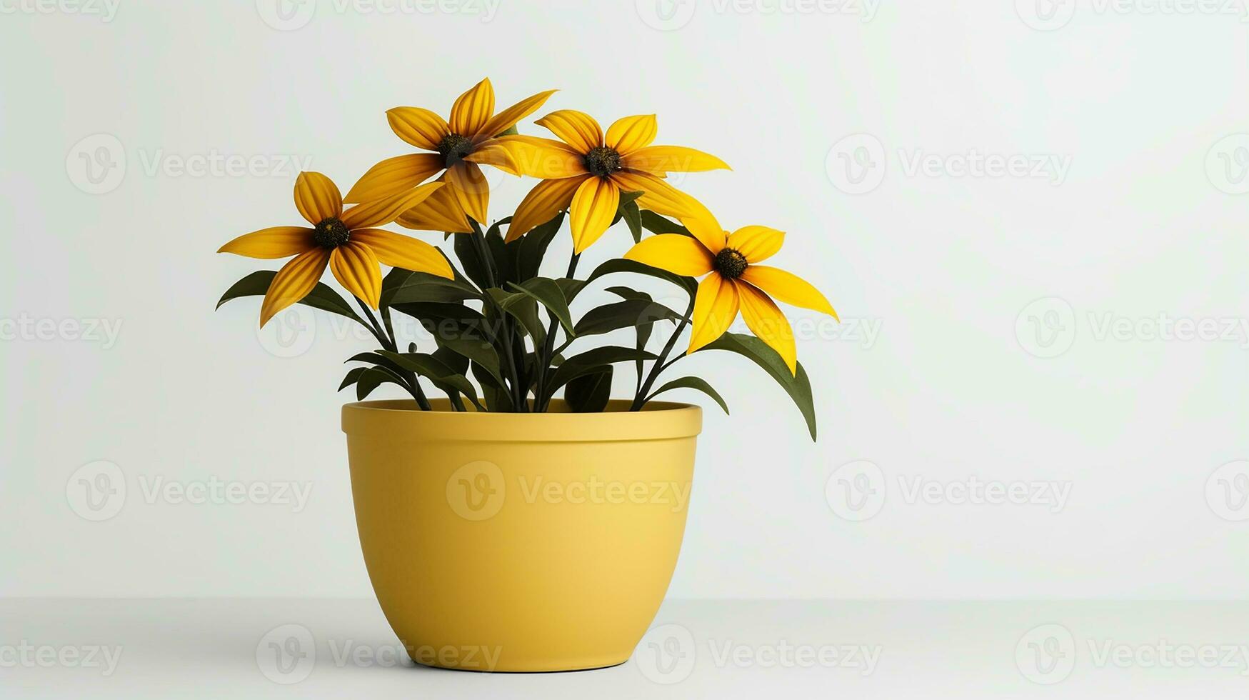 Photo of Rudbeckia flower in pot isolated on white background. Generative AI