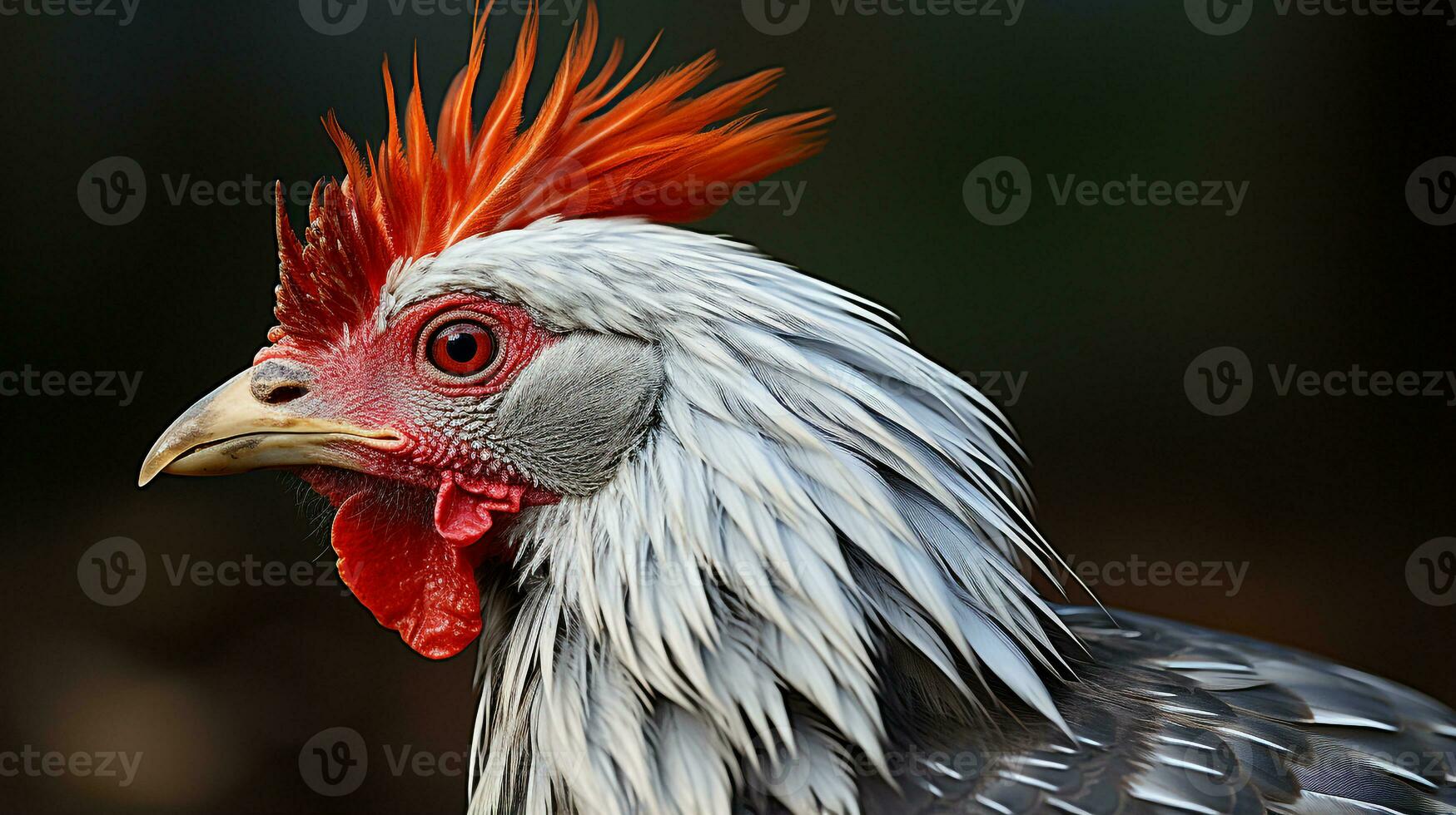 de cerca foto de un gallito pollo mirando ninguna dirección. generativo ai