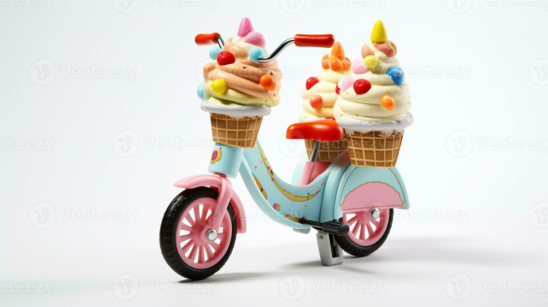 Displaying a 3D miniature Ice Cream Bike. Generative AI photo