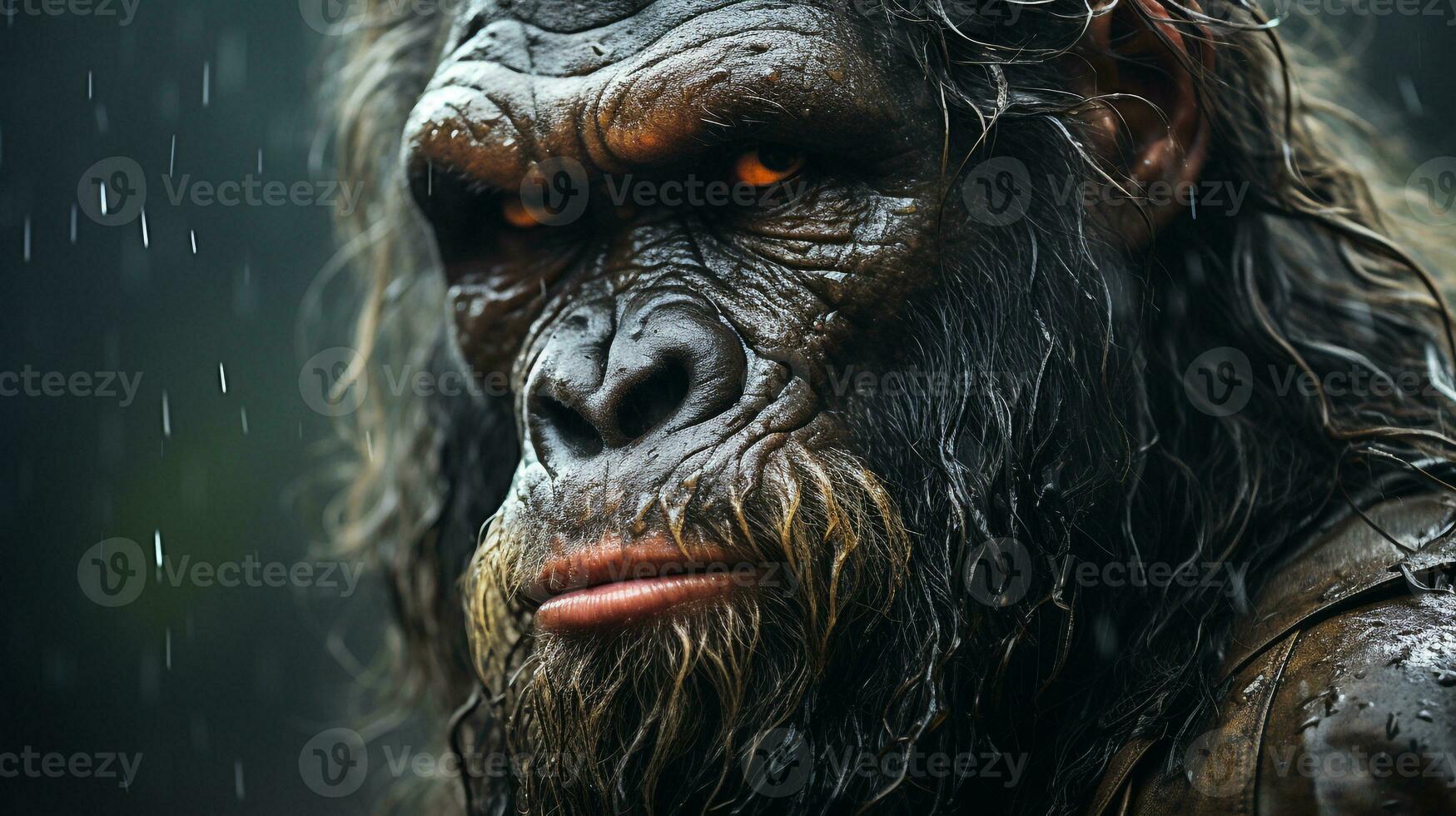 Close-up photo of a Gorilla looking any direction on jungle. Generative AI