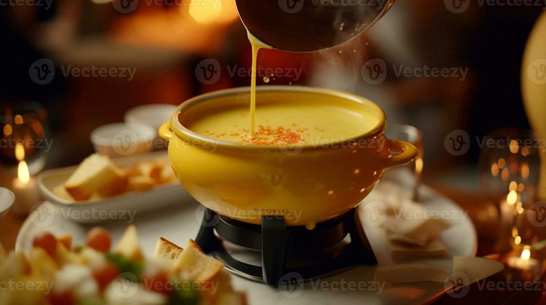 Photo of Cheese Fondue as a dish in a high-end restaurant. Generative AI