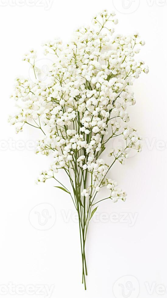 Photo of beautiful Baby's Breath flower isolated on white background. Generative AI