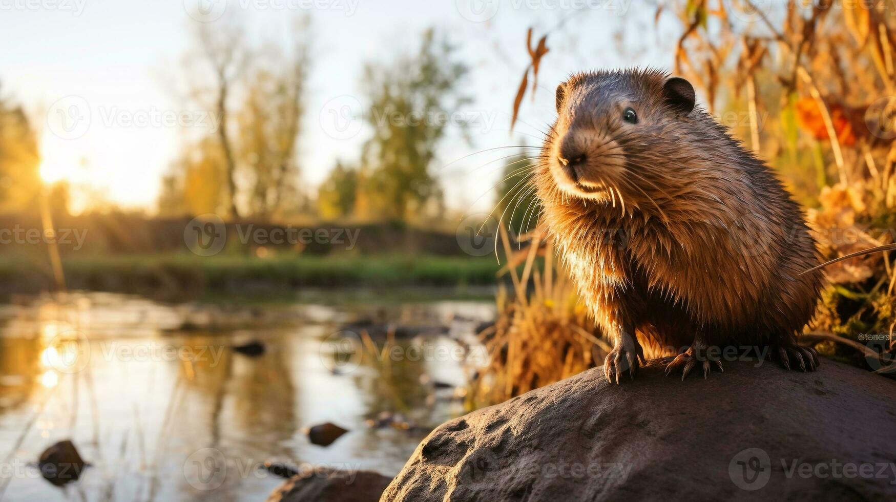 Close-up photo of a Pocket Gopher looking in their habitat. Generative AI