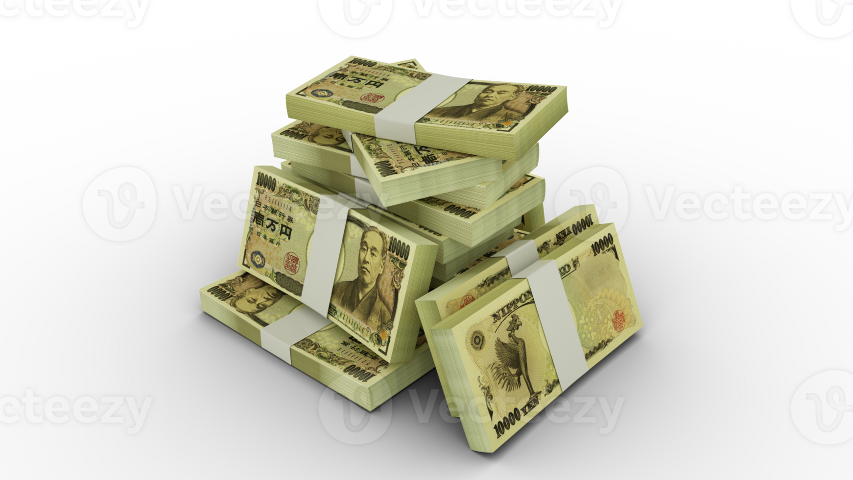 3d rendering of Stacks of Japanese yen notes. bundles of Japanese yen notes isolated on transparent background png