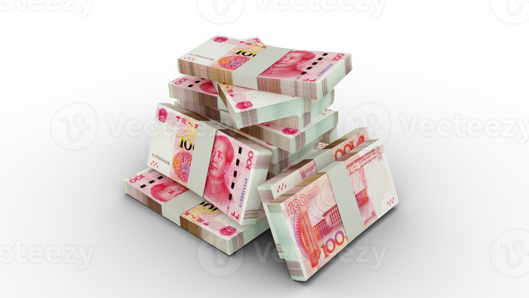3d rendering of Stacks of Chinese yuan notes. bundles of Chinese Renminbi notes isolated on transparent background png