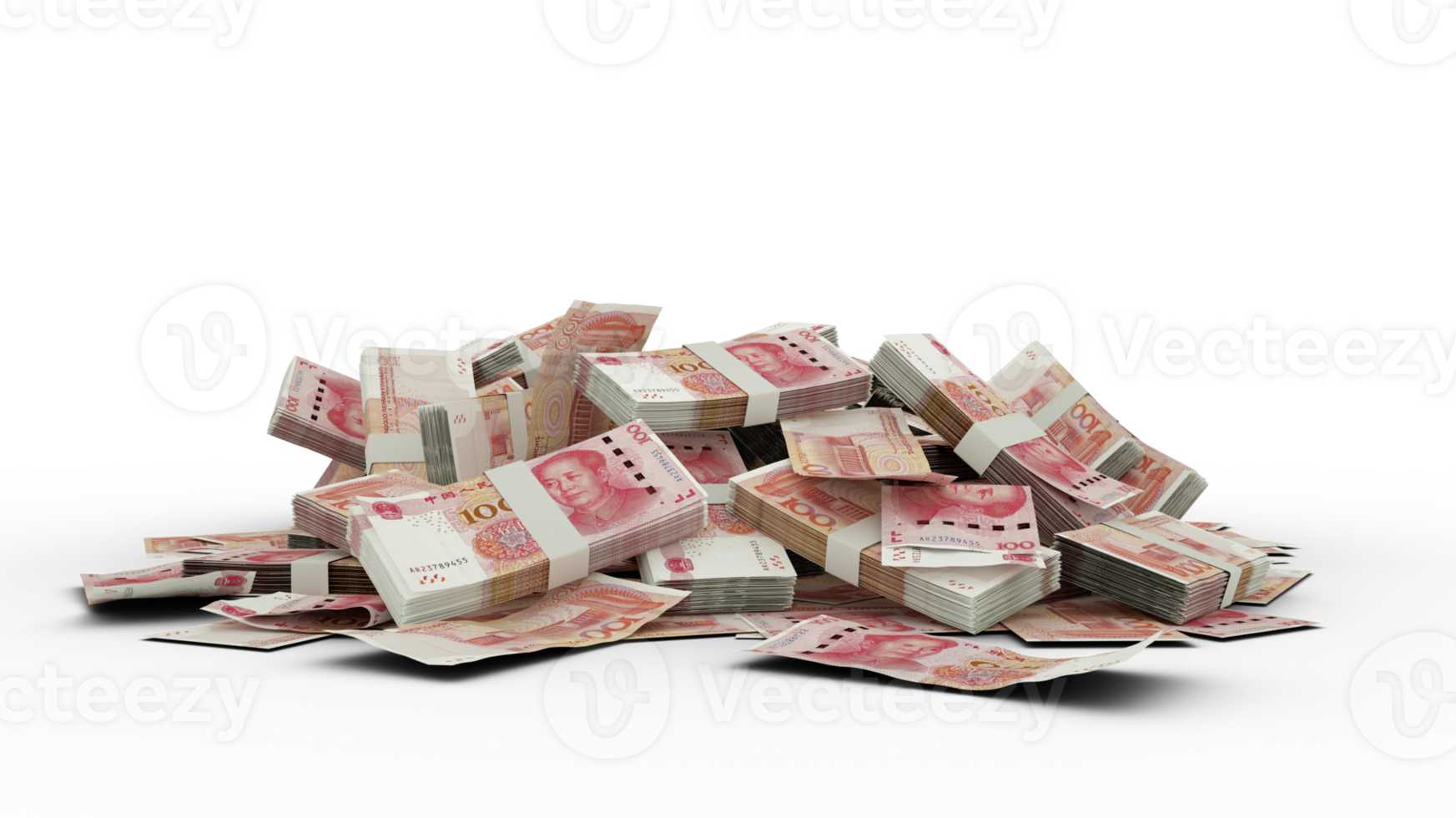 3D Stack of 100 Chinese Yuan notes png