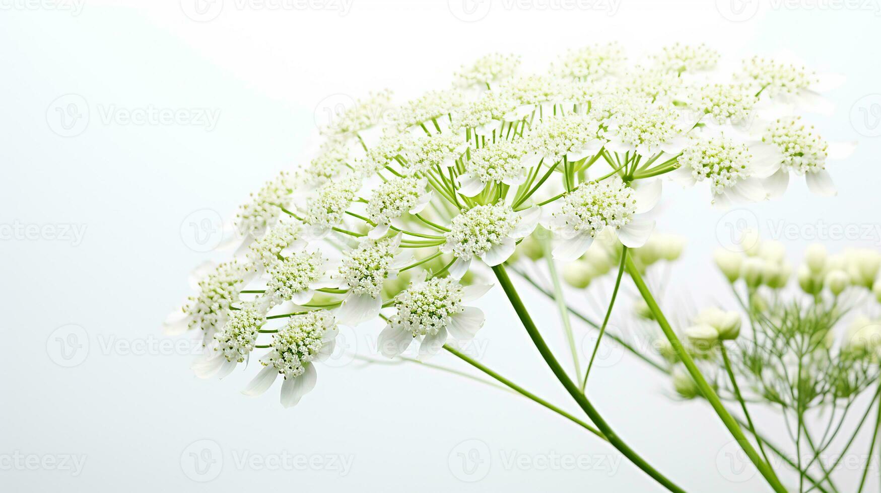 Photo of beautiful Queen Anne's Lace flower isolated on white background. Generative AI