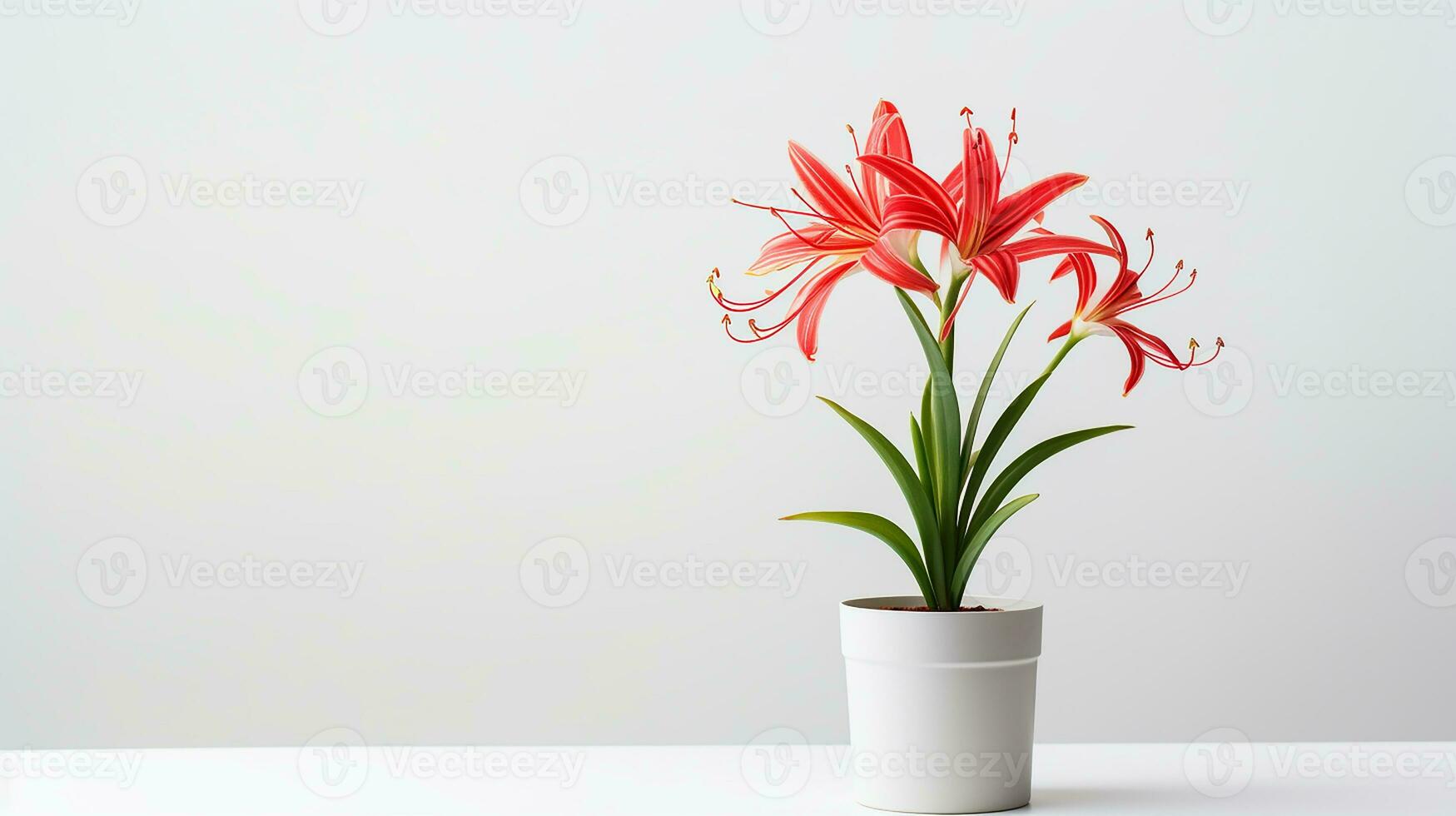Photo of Spider Lily flower in pot isolated on white background. Generative AI