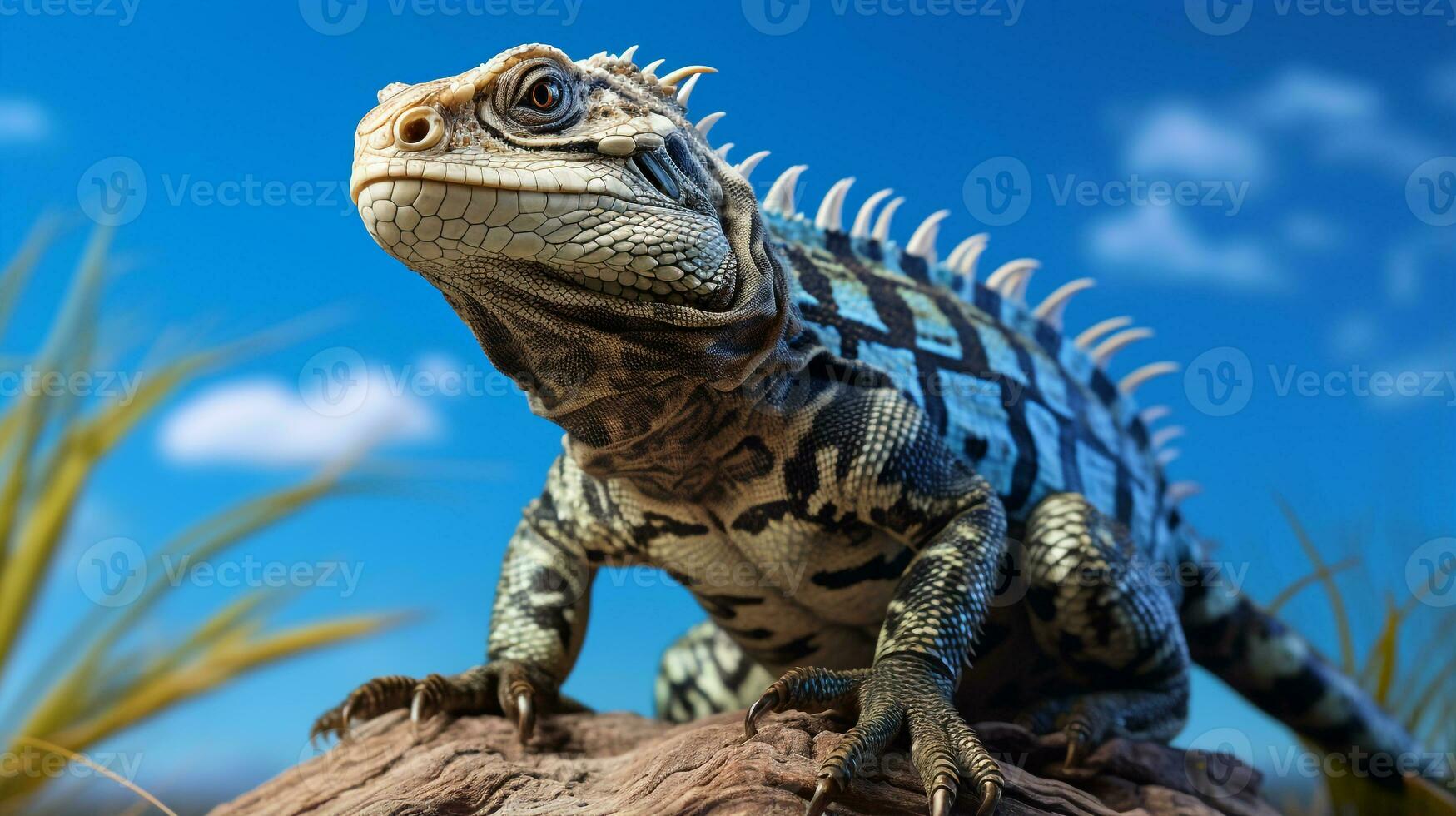 Photo of a Tegu Lizard under Blue Sky. Generative AI