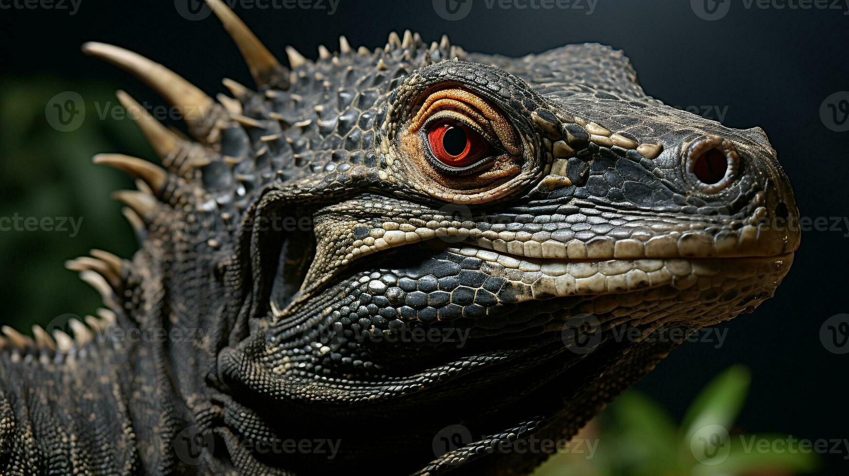 Close-up photo of a Komodo Dragon looking in their habitat. Generative AI