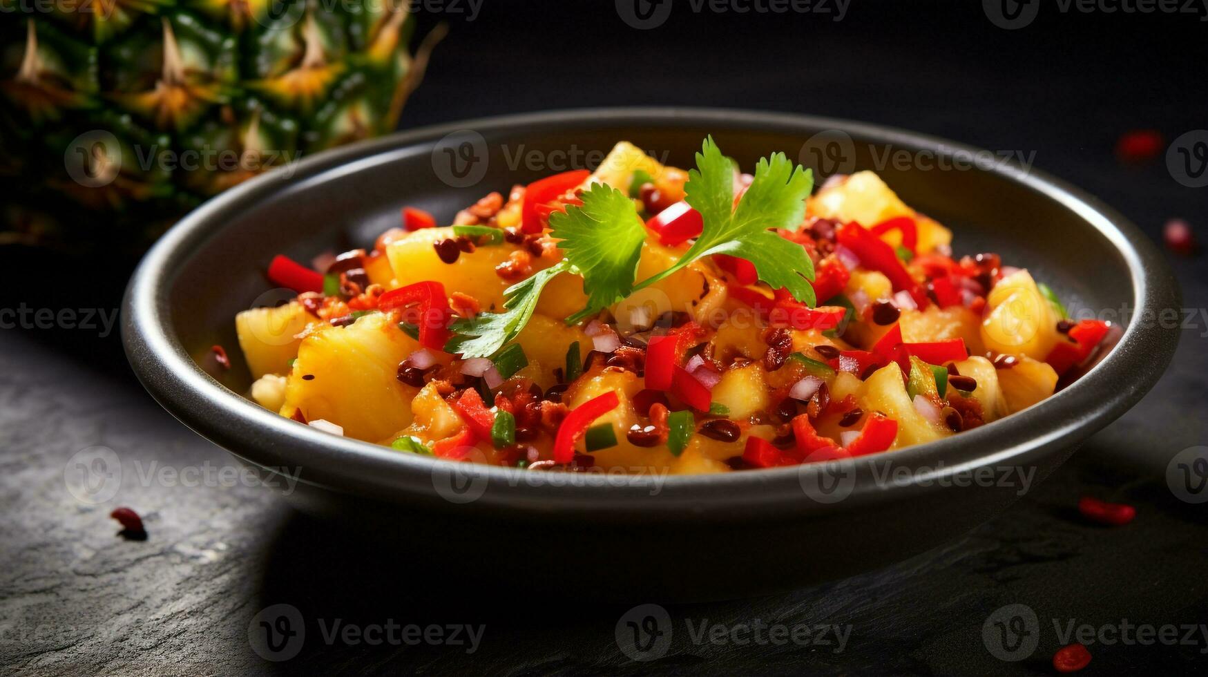 Photo of Pineapple and Chili Salsa as a dish in a high-end restaurant. Generative AI