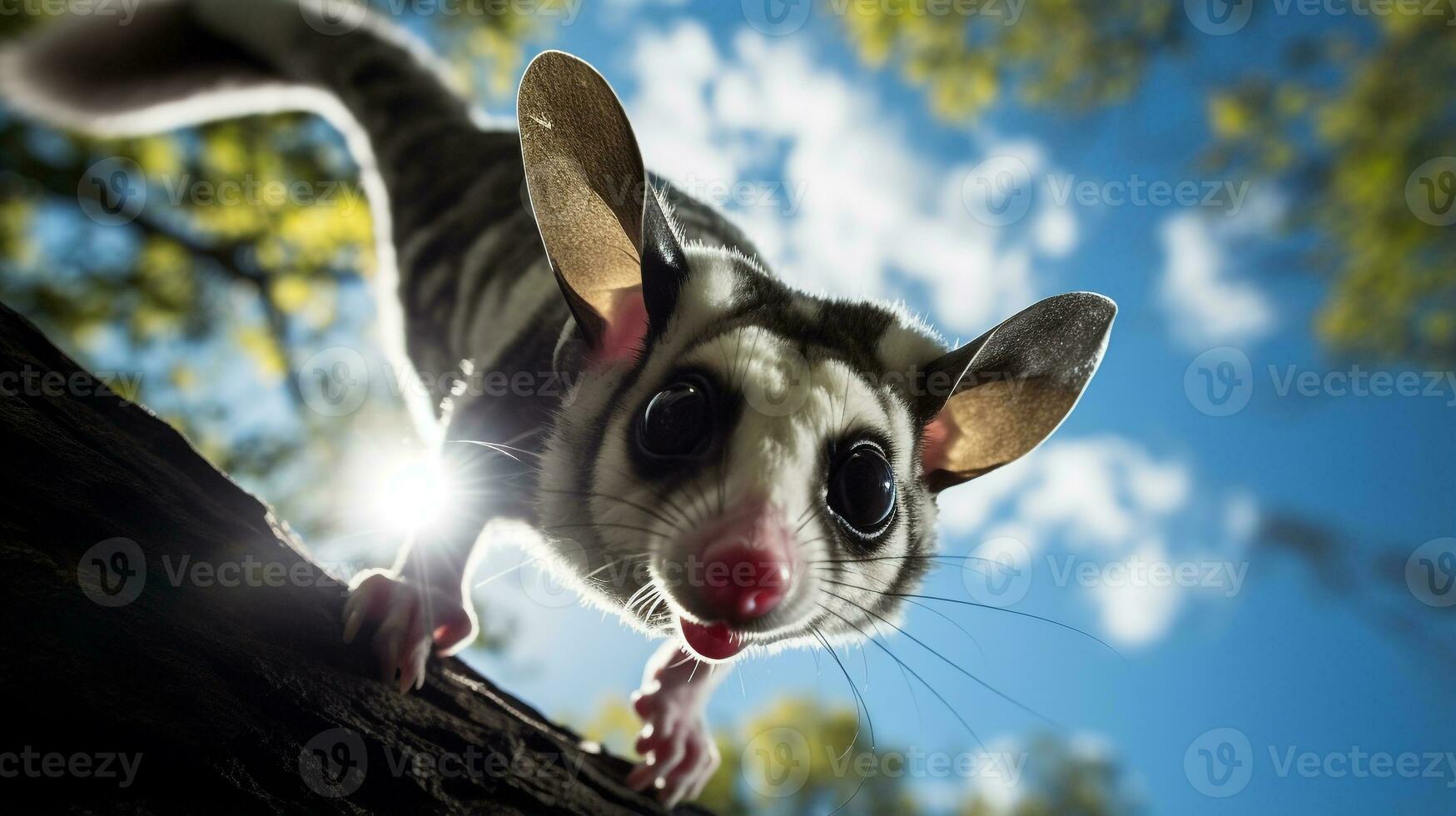 foto de azúcar planeador en El r bosque con azul cielo. generativo ai