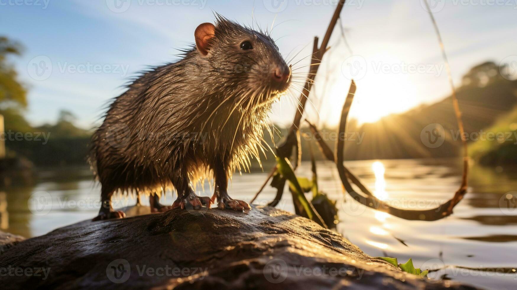 Close-up photo of a Cane Rat looking in their habitat. Generative AI