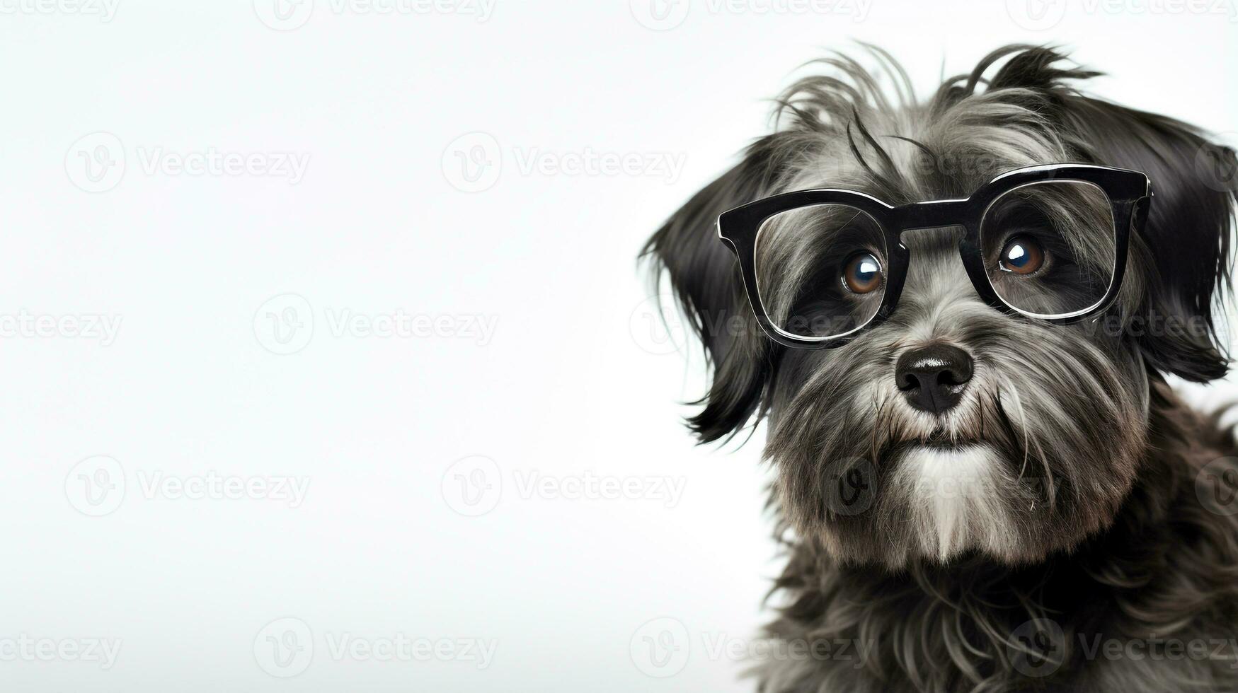 Photo of a Havanese dog using eyeglasses isolated on white background. Generative AI