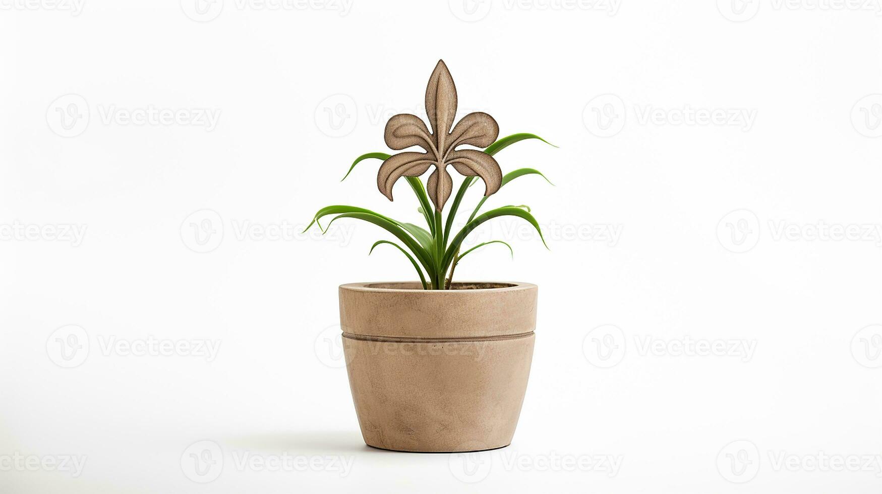 Photo of Fleur-de-lis flower in pot isolated on white background. Generative AI