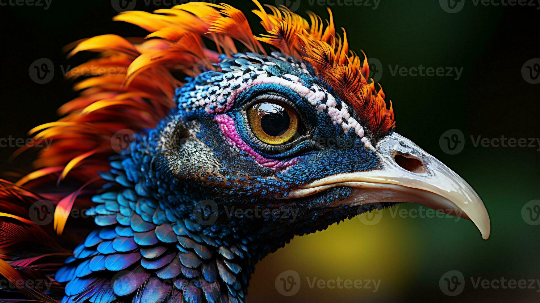 Close-up photo of a Peacock looking any direction. Generative AI