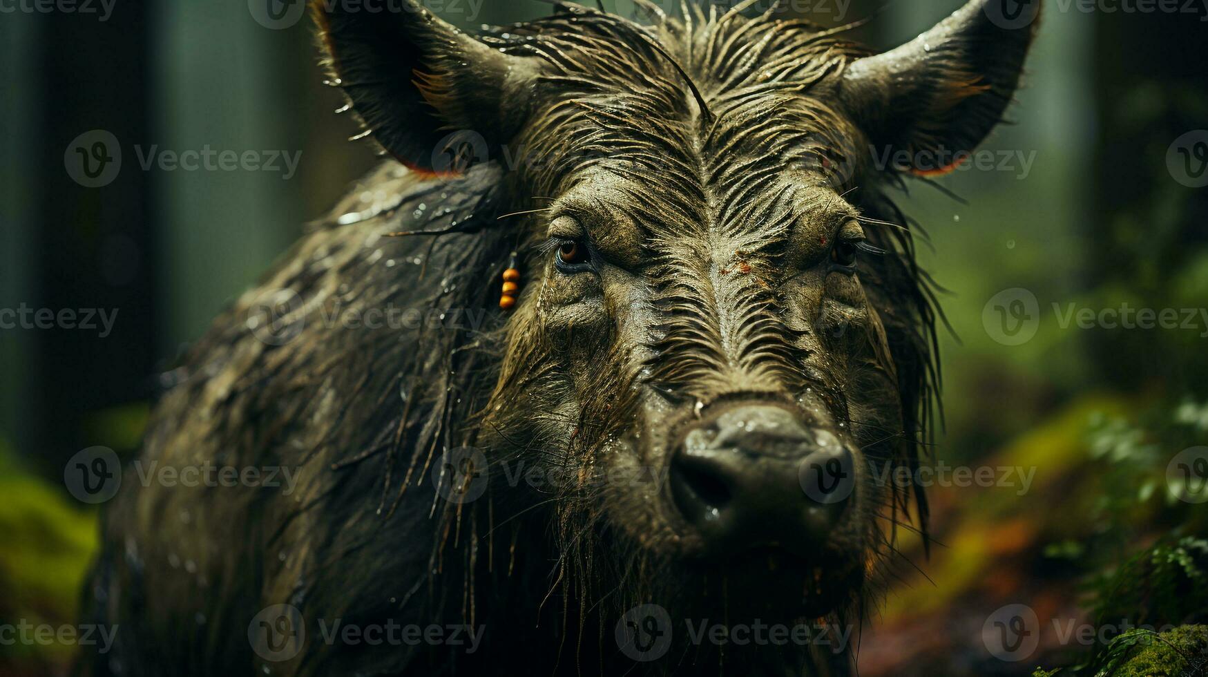 Close-up photo of a Warthog looking any direction on jungle. Generative AI