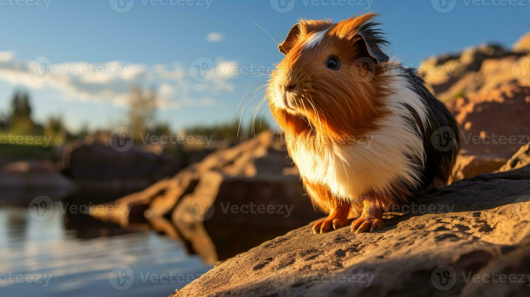 Close-up photo of a Cavy looking in their habitat. Generative AI
