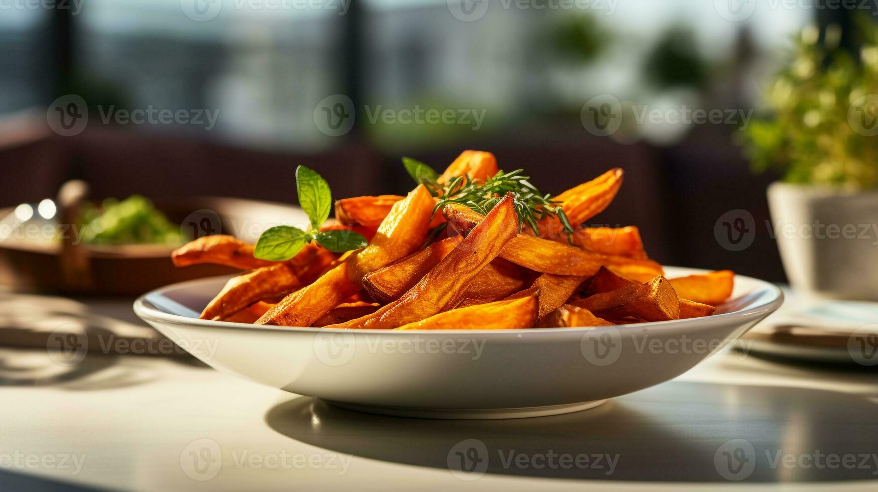 Photo of Sweet Potato Fries as a dish in a high-end restaurant. Generative AI