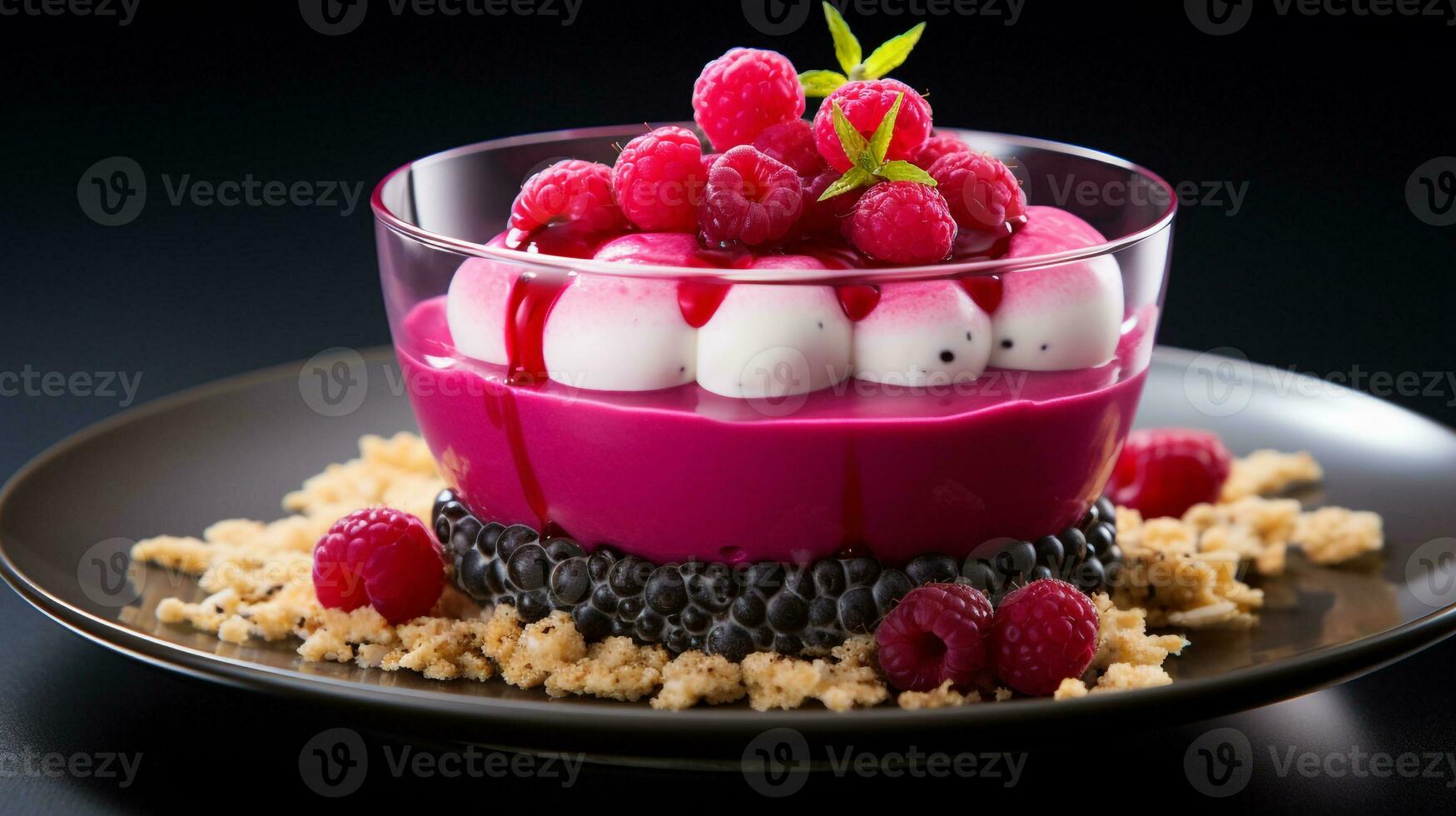 Photo of Dragon Fruit Parfait as a dish in a high-end restaurant. Generative AI