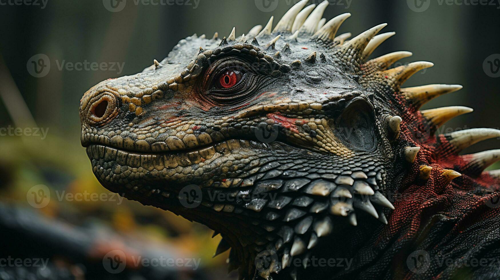 Close-up photo of a Stegosaurus looking in their habitat. Generative AI