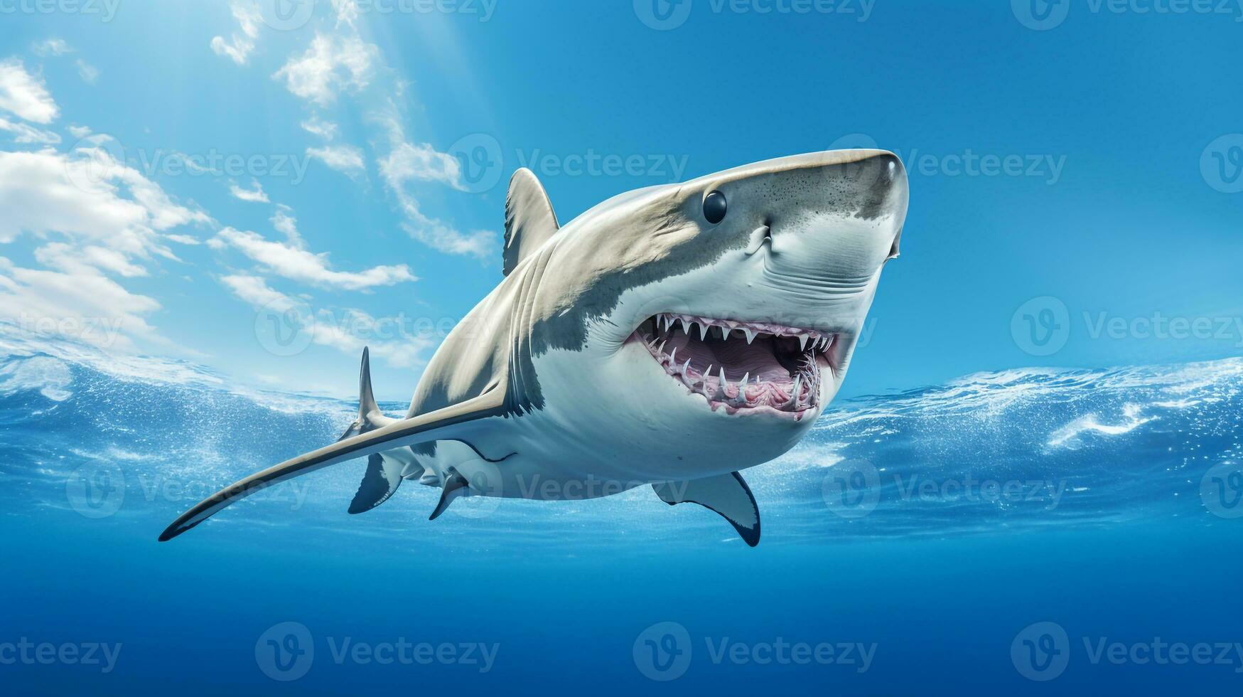 Photo of a Shark under Blue Sky. Generative AI