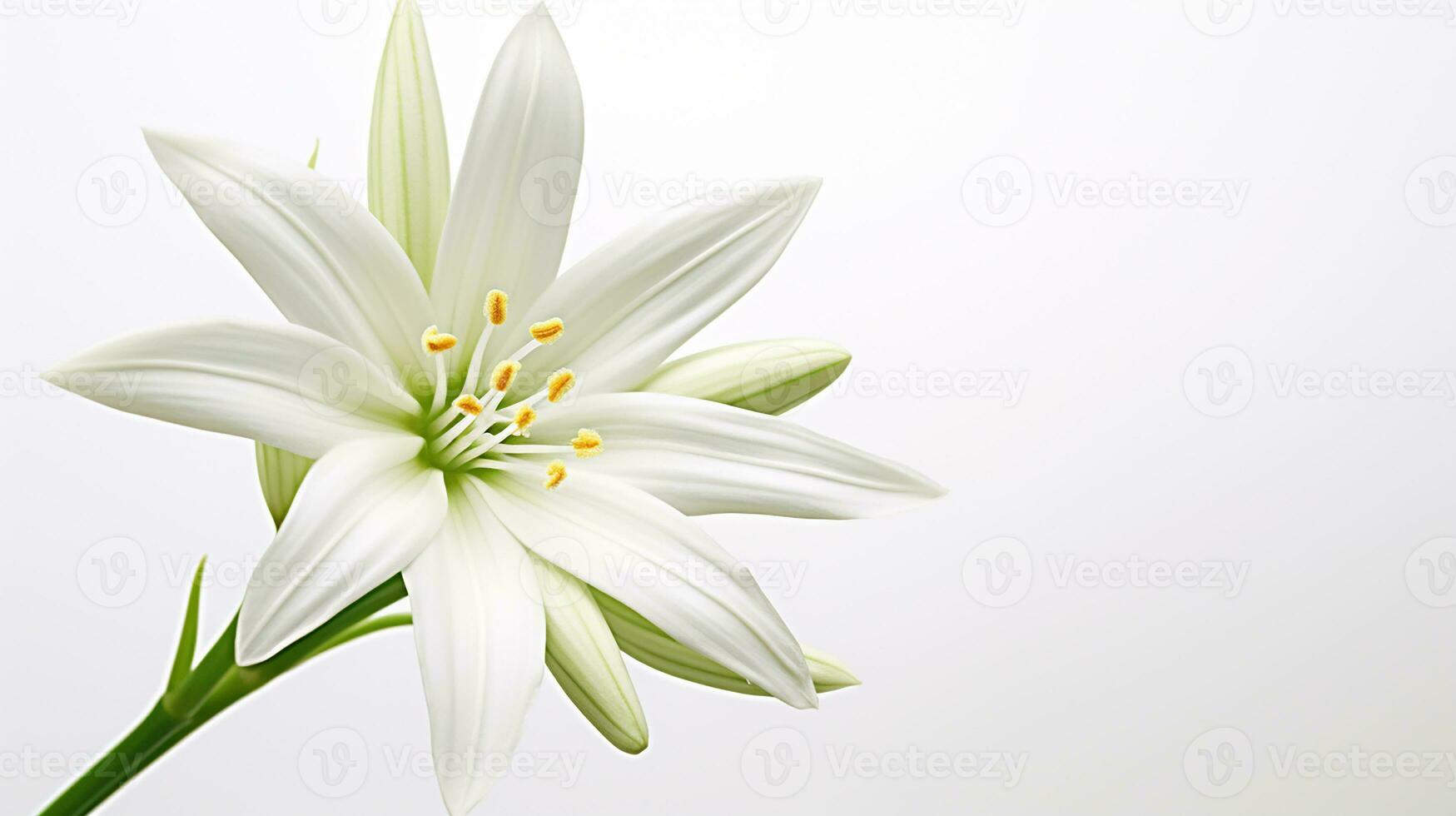 Photo of beautiful Star of Bethlehem flower isolated on white background. Generative AI