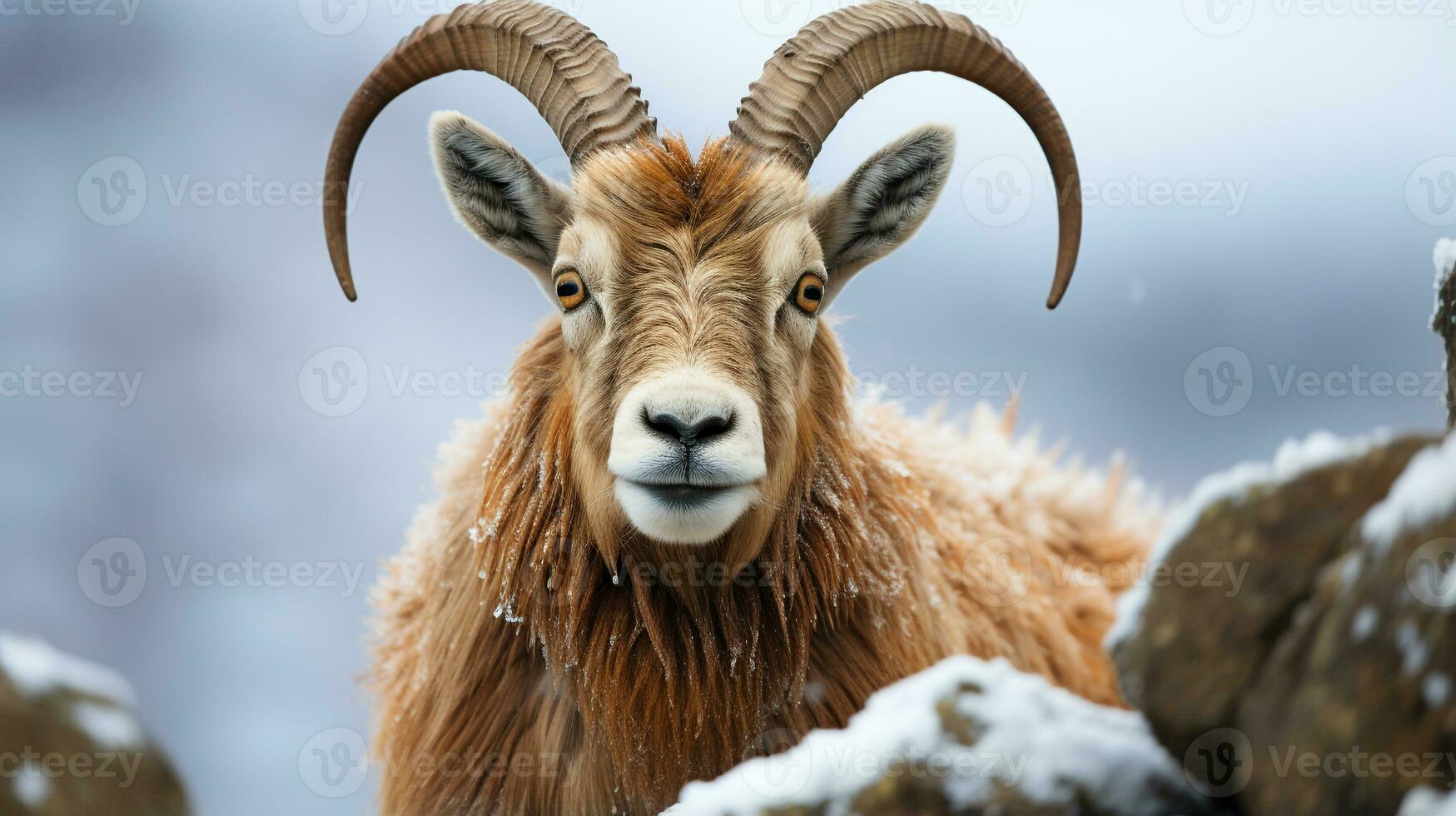 Close-up photo of a Ibex looking any direction. Generative AI