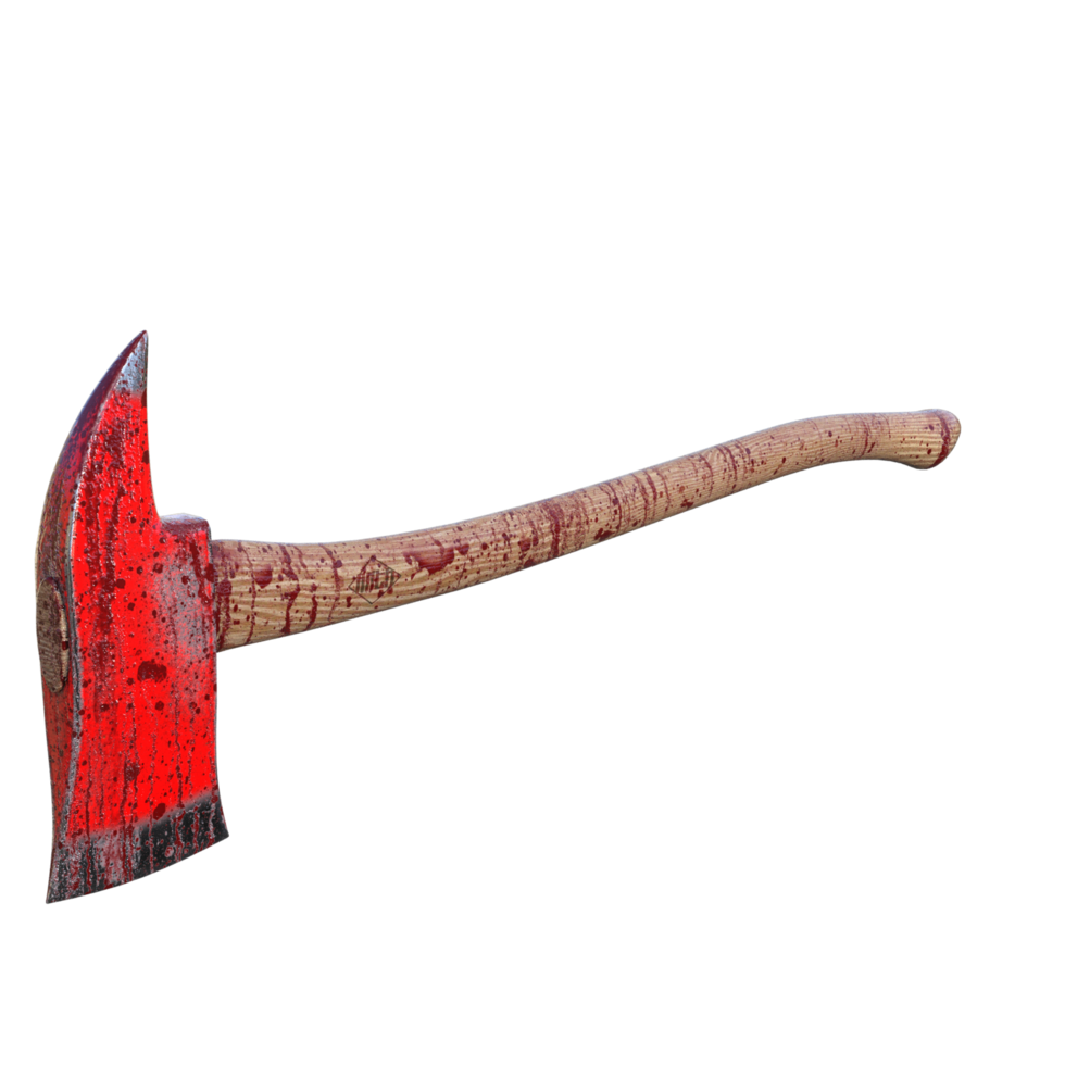 an axe with a red handle on a transparent png